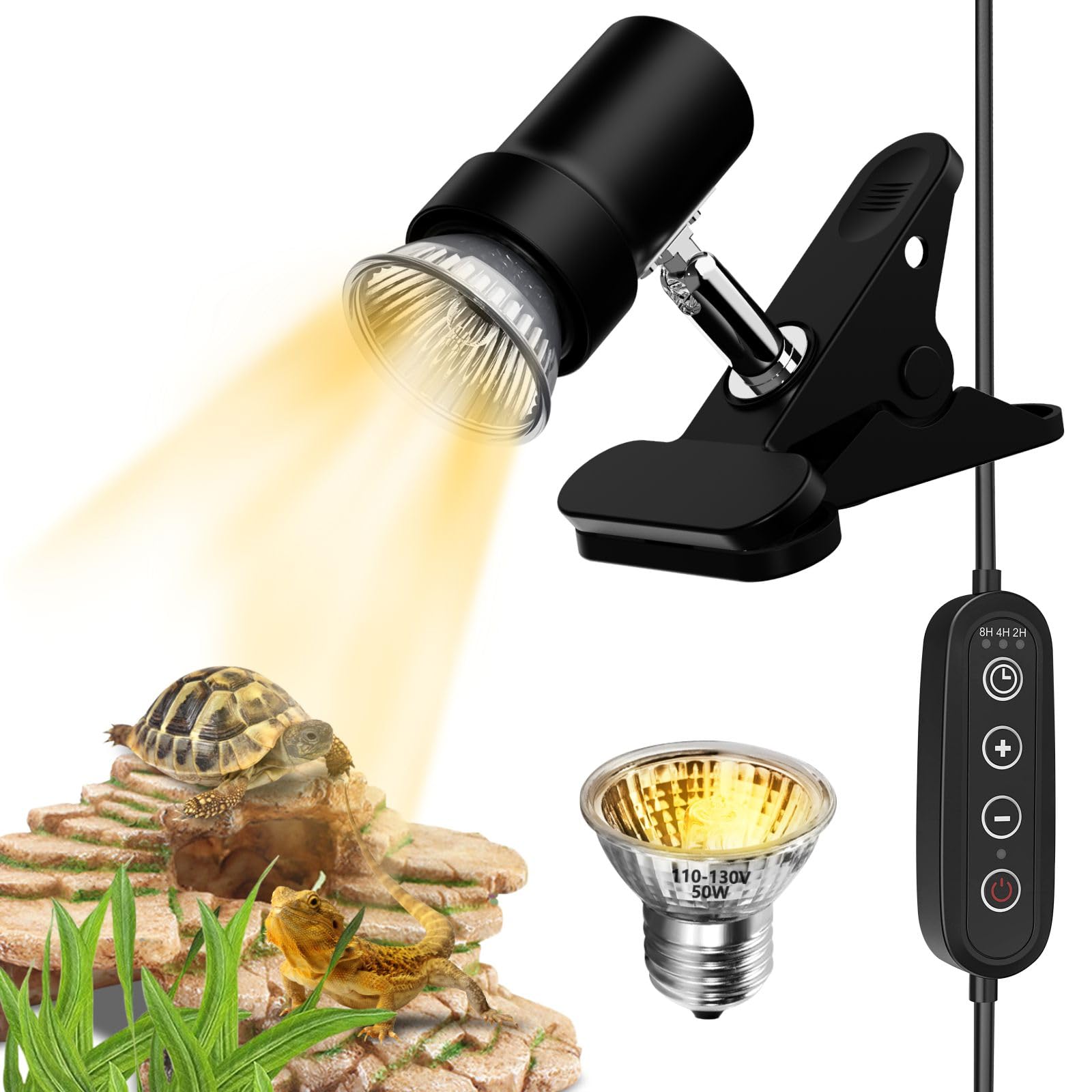 Gozilla Reptile Heat Lamp, Turtle Lamp Timing & Dimming Cycle Timer, Turtle Light 50W Uva/Uvb Reptile Light Bulb For Amphibian A