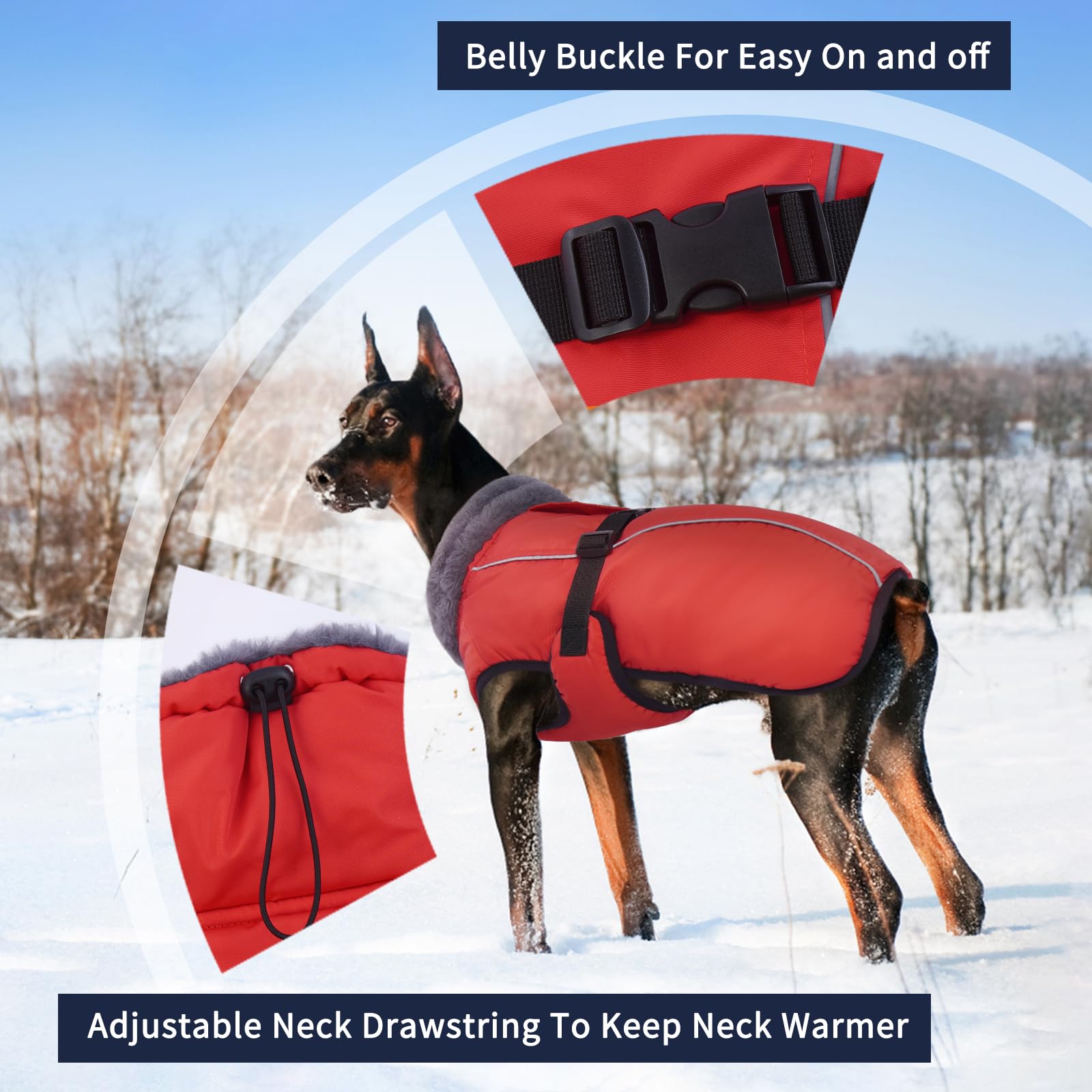 Iecoii Extra Warm Reflective Adjustable Dog Jacket - Fleece Turtleneck Winter Coat For Small To Extra Large Dogs