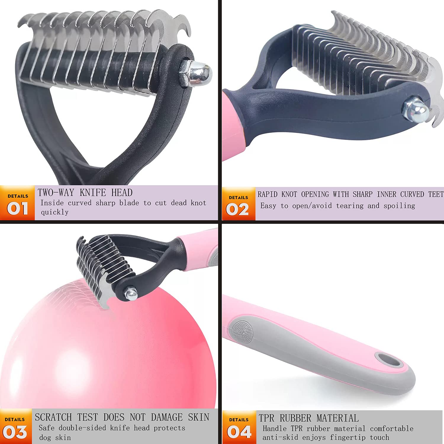 Pet Grooming Tool: Double Sided Undercoat Rake Comb For Deshedding And Dematting Dogs And Cats, Flea Comb Set (Pink/16 Tooth)