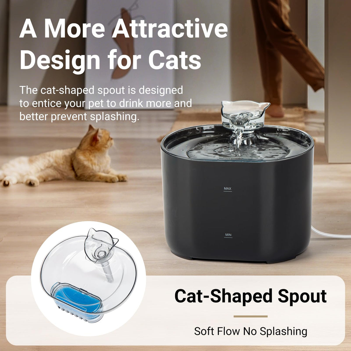 Meill Cat Water Fountain, 75Oz/2.2L Dog Water Bowl Dispenser With Filt ...