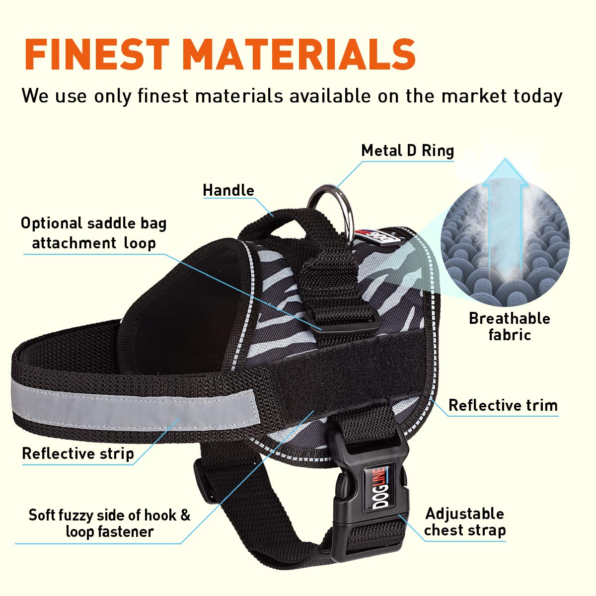 Dog Harness, Reflective No-Pull Adjustable Vest With Handle For Walking, Training, Service Breathable No - Choke Harness For Small, Medium Or Large Dogs Room For Patches Zebra Black/White Xl 36'-46'