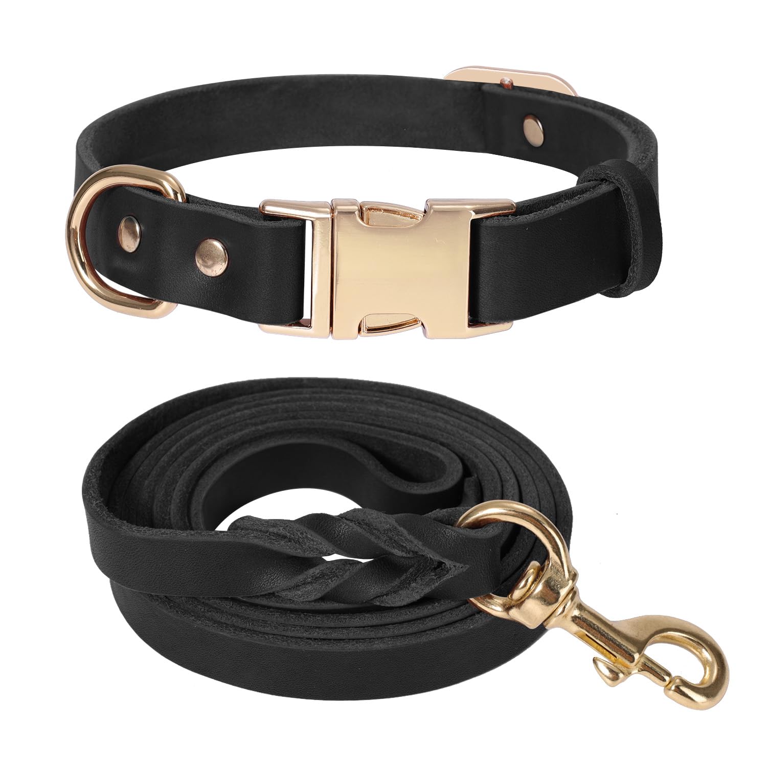 Lwbmg 5Ft Leather Dog Collar And Leash Set, Heavy Duty Dog Leash And Collar With Metal Buckle,Adjustable Pet Collar And Leash, S