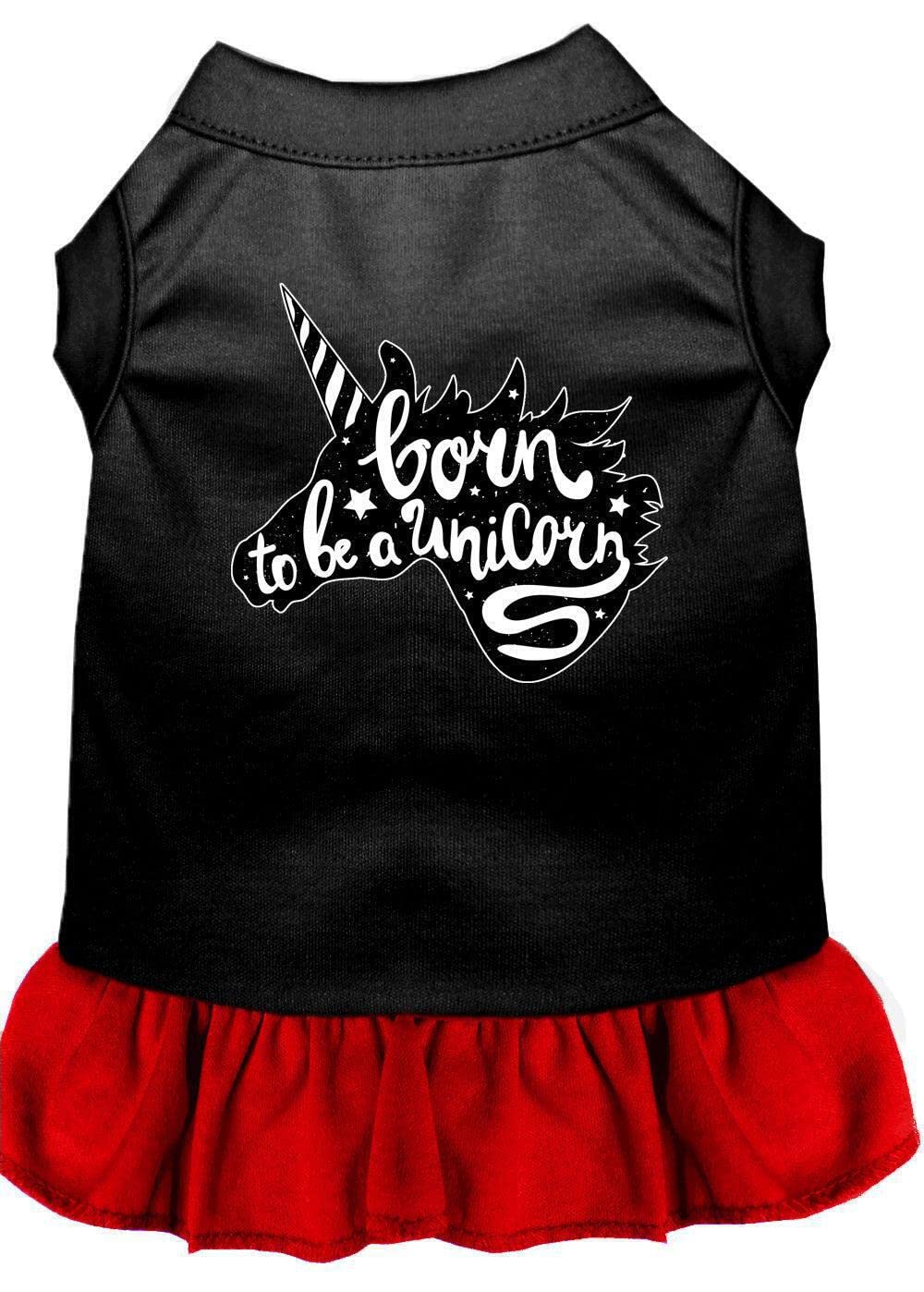 Pet Dog & Cat Dress Screen Printed, Born to Be A Unicorn Black XS (0-3 lbs.)