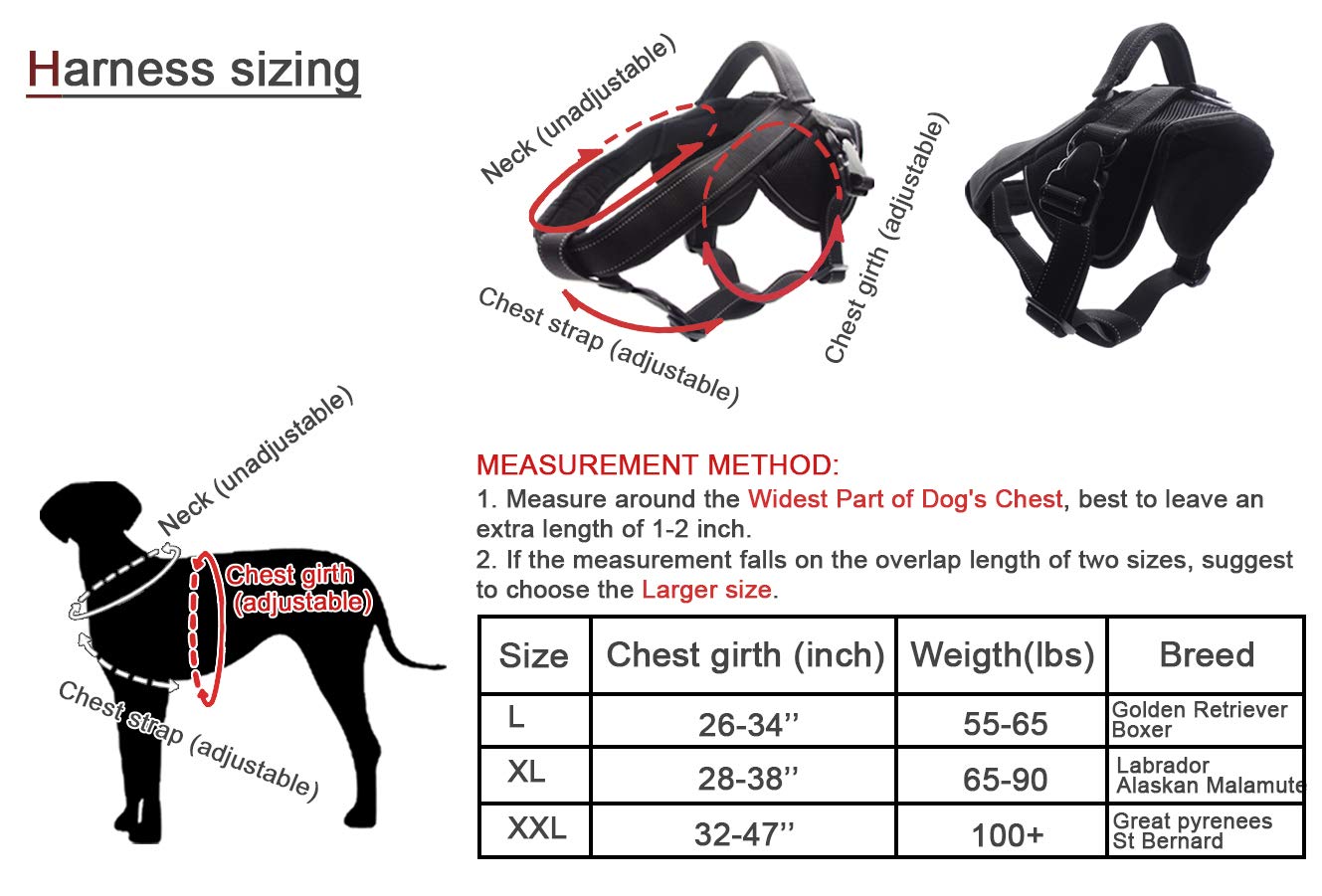 Heavy Duty Dog Harness For Large Dogs, No Pull Dog Vest Harness With Handle Extensible, Reflective Stitching (Xxl)