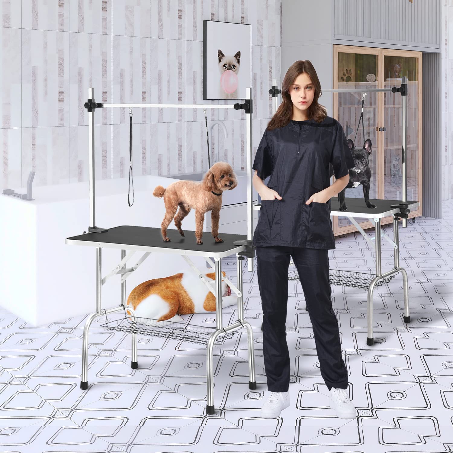 Gliitatu Dog Grooming Smock Barber Jackets For Women Men Professional Pet Groomer Smock Cosmetologist Barber Smock (M)