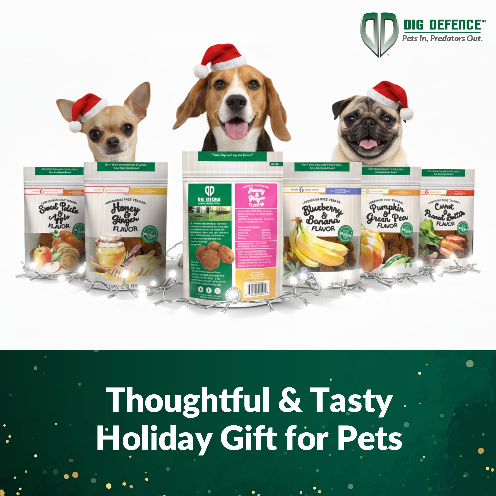 Dig Defence Premium Dog Treats - Honey/Ginger and Carrot/Peanut Butter, Natural Ingredients, Baked Gourmet Snacks for Small & Bi