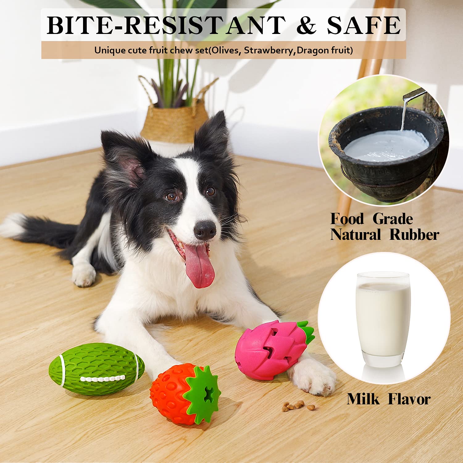 MewaJump Tough Rubber Dog Chew Toy - 3 Pack for Large Breeds, Multi-Fruit Set, Interactive Puzzle & Puppy Teething Toys