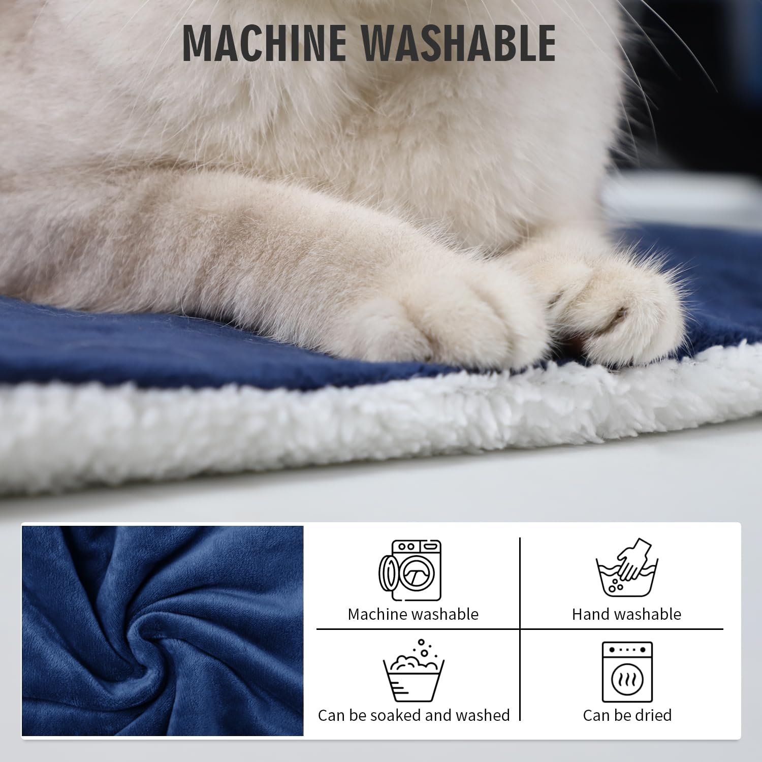 Rest-Eazzzy Pet Heating Pad Indoor, Dog Heating Pad Mat With Removable Cover, 5 Level Timer 5 Level Temperature, Electric Pet Warming Mat For Cat Dog Automatic Power-Off (Heat Pad, Pure-Blue)