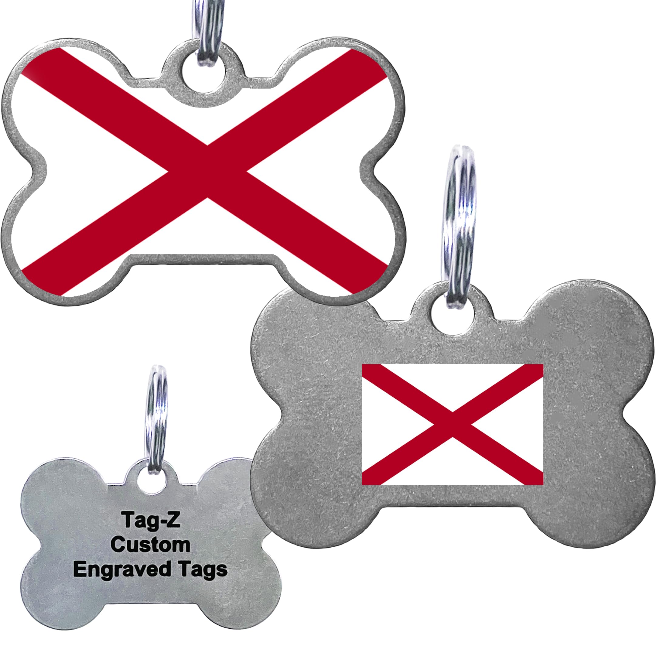 Alabama Flag Pet Id Tags, Custom Printed And Laser Engraved Bone