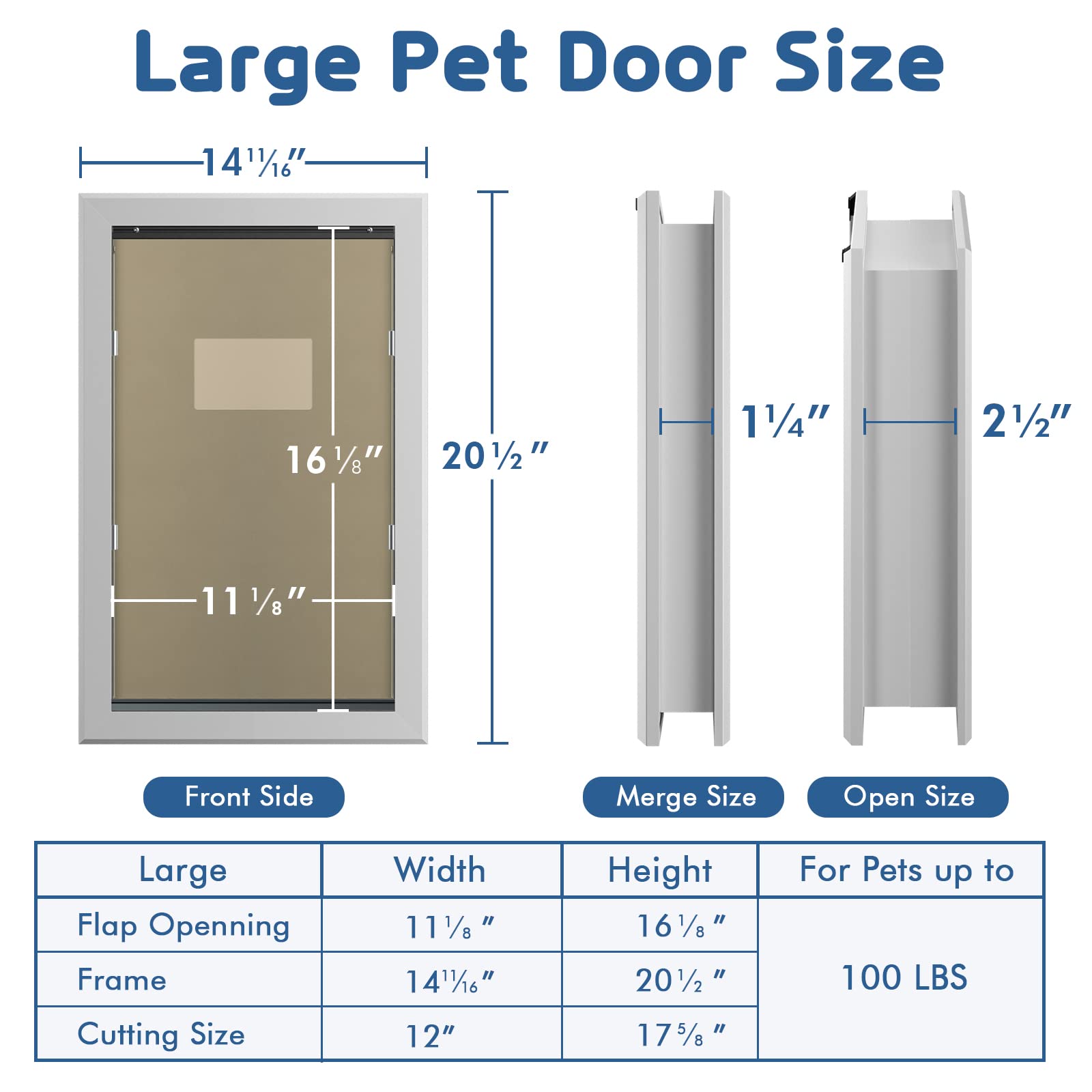 Dog Door Aluminum Pet Door With Large Flap 11' X 16', Petouch Doggie Door Designed With Automatic Closing Magnetic Flap, Telescoping Tunnel & Lockable Sliding Panel For Extreme Weather, Large