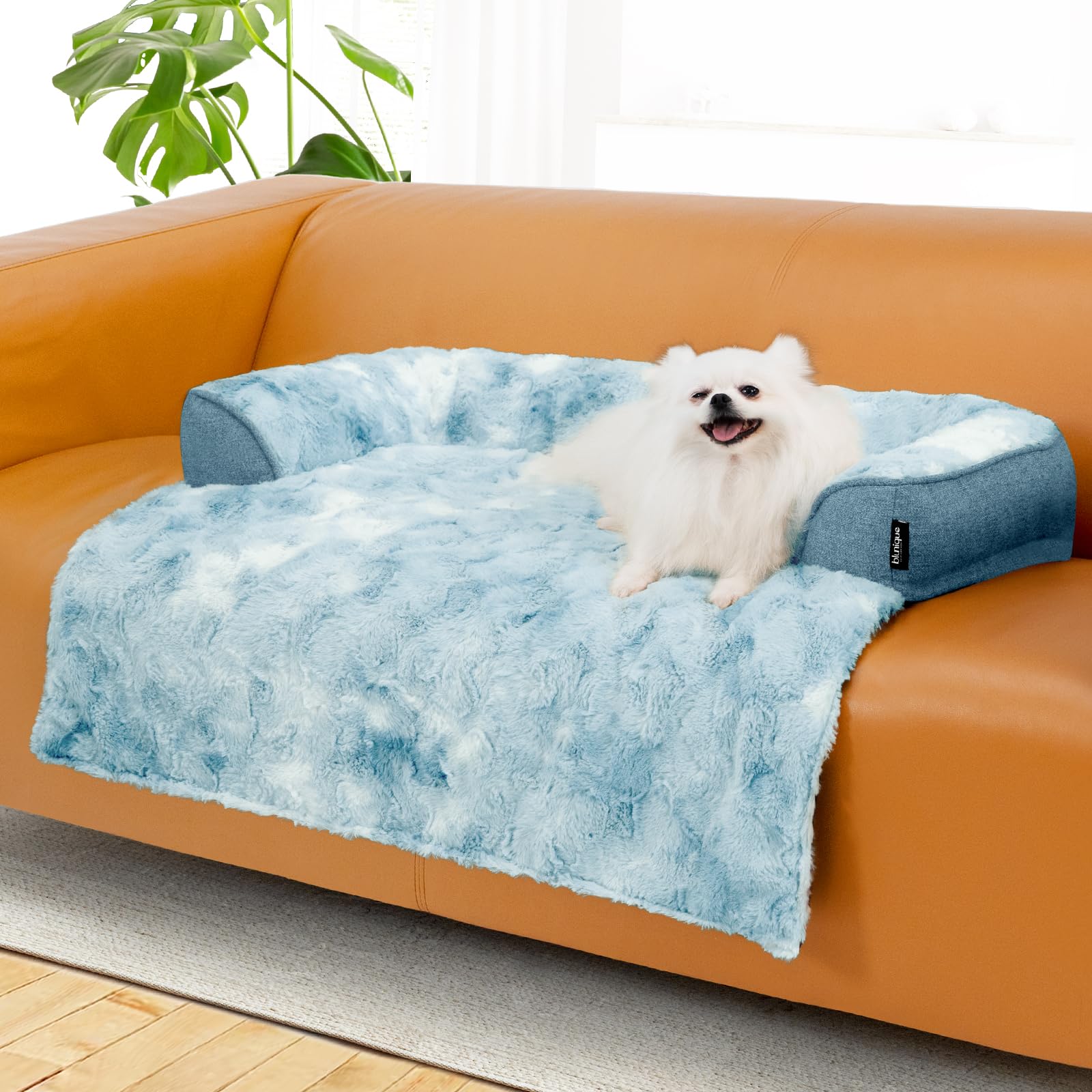 Blunique Calming Dog Couch Bed For Medium Dogs/Cats, 35 X 31 Inch Waterproof Removable Dogs Mat Couch Cover For Furniture Protec
