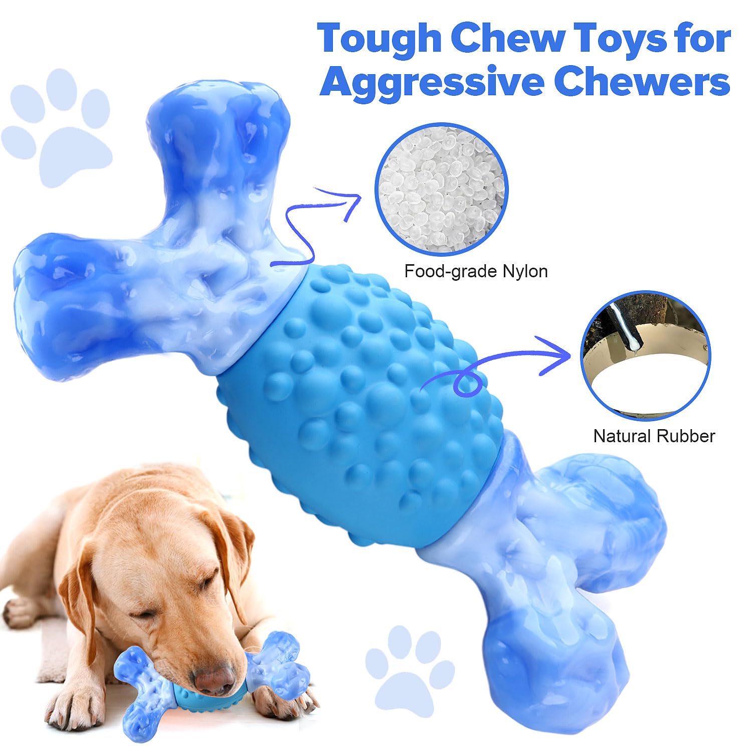 Rensh Tough Dog Chew Toys for Medium and Large Breeds, Sturdy Dog Toys for Aggressive Chewers, Nearly Indestructible Bones Toy f