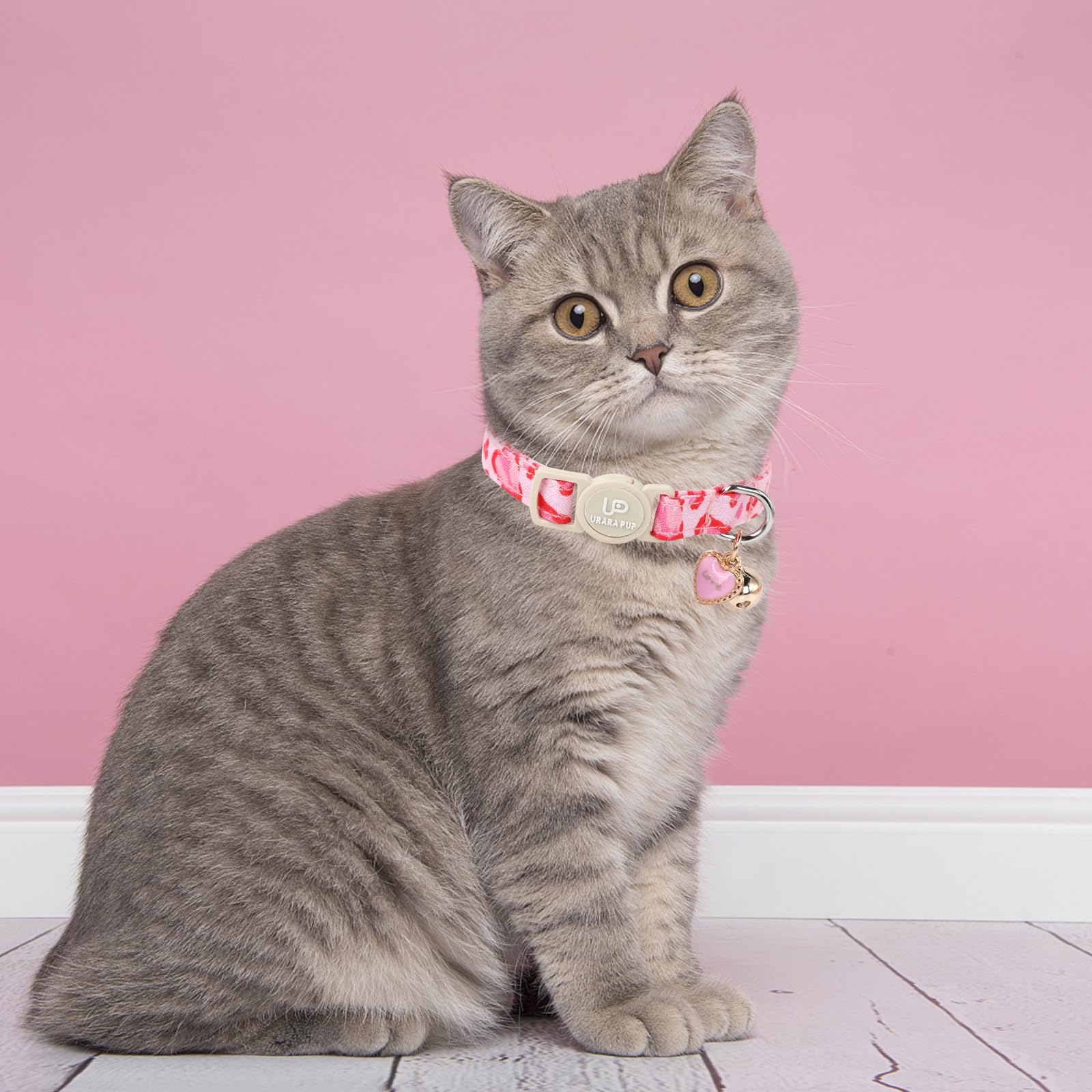 Up Urara Pup Cat Collar, 2Pack Valentine'S Day Kitten Collars Cute Breakaway Cat Collar With Bell, Red Love Heart Pink Hearts Ki