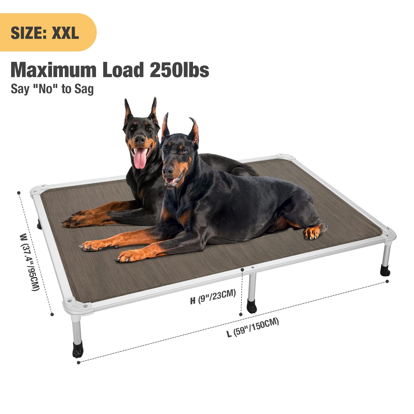 Veehoo Chew Proof Elevated Dog Bed - Cooling Raised Pet Cot - Silver Aluminum Frame And Durable Teslin Mesh Fabric, Unique Desig