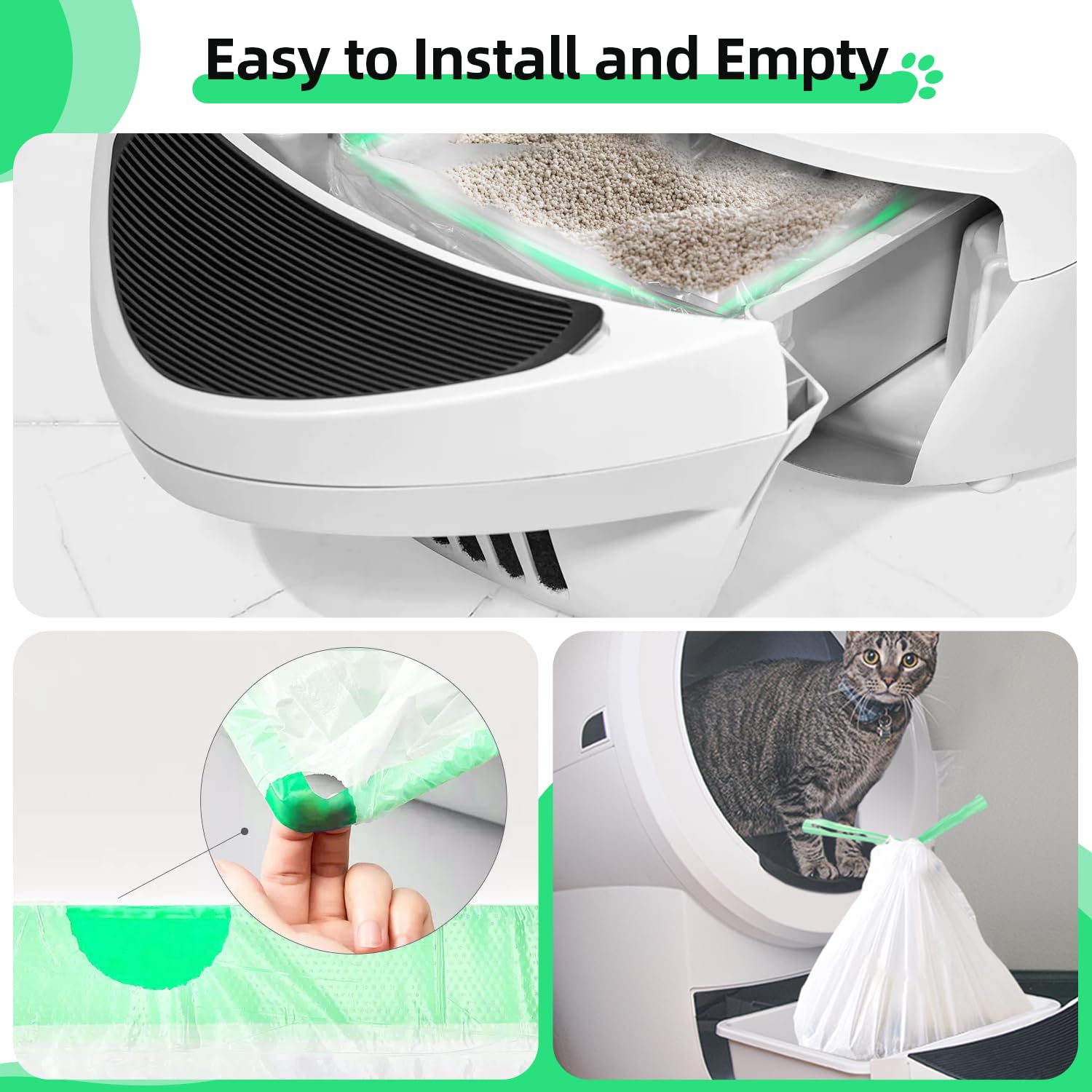 KropBom 45 Count Cat Litter Box Liners Automatic for Litter Box Robot 4 and 3, Self-cleaning Waste Drawer Liners refill with Dra