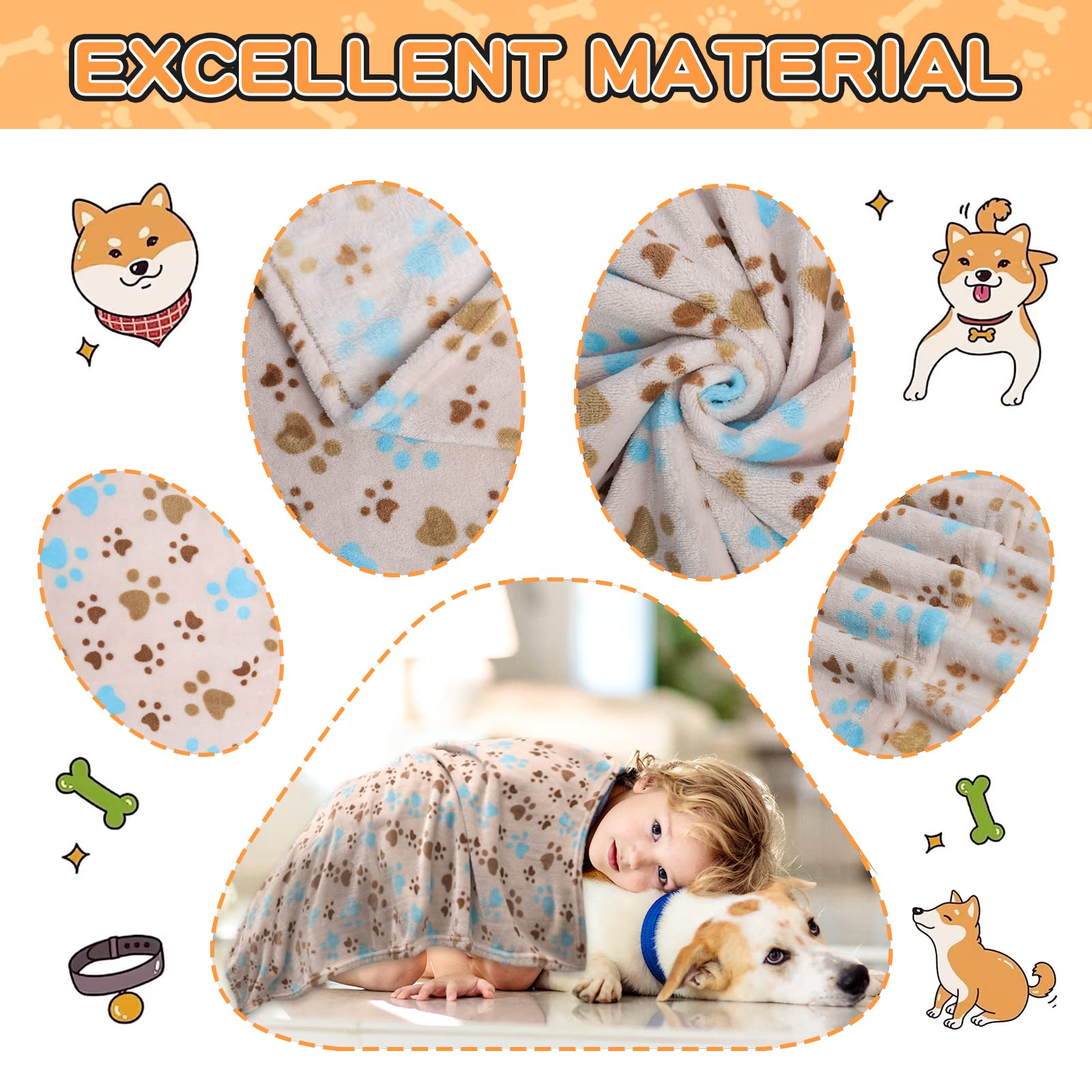 1 Pack 3 Blankets For Dogs Blankets For Large Dogs Large Dog Blanket Super Soft Fluffy Premium Fleece Pet Blanket Flannel Throw For Dog Puppy Cat Paw,Beige,Blanket(41X31 Inch)