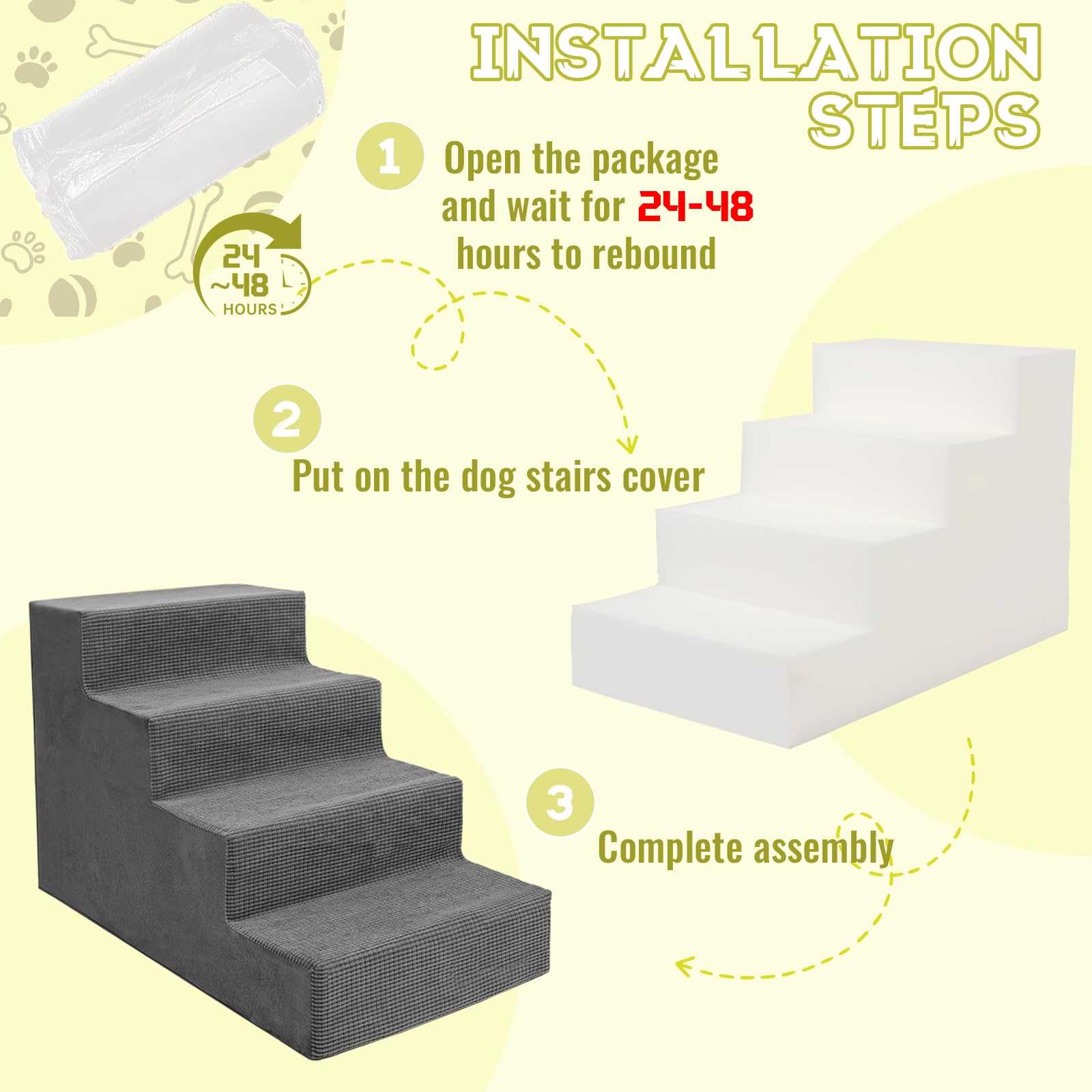 Niubya Dog Stairs For Small Dogs And Cats,18'H Non-Slip Bottom Pet Steps For High Beds And Couch,High-Density Foam Pet Stairs Gr
