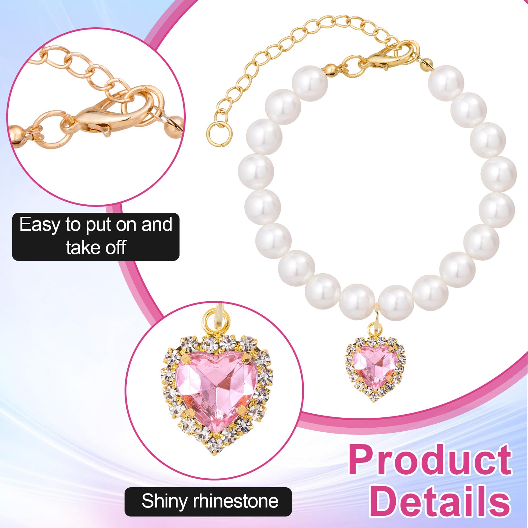 Mxxipp 2Pcs Cat Pearl Collar With Heart Pendant, Cute Pearl Pet Necklace In Small, Adjustable Wedding Party Small Dog Jewelry Ac