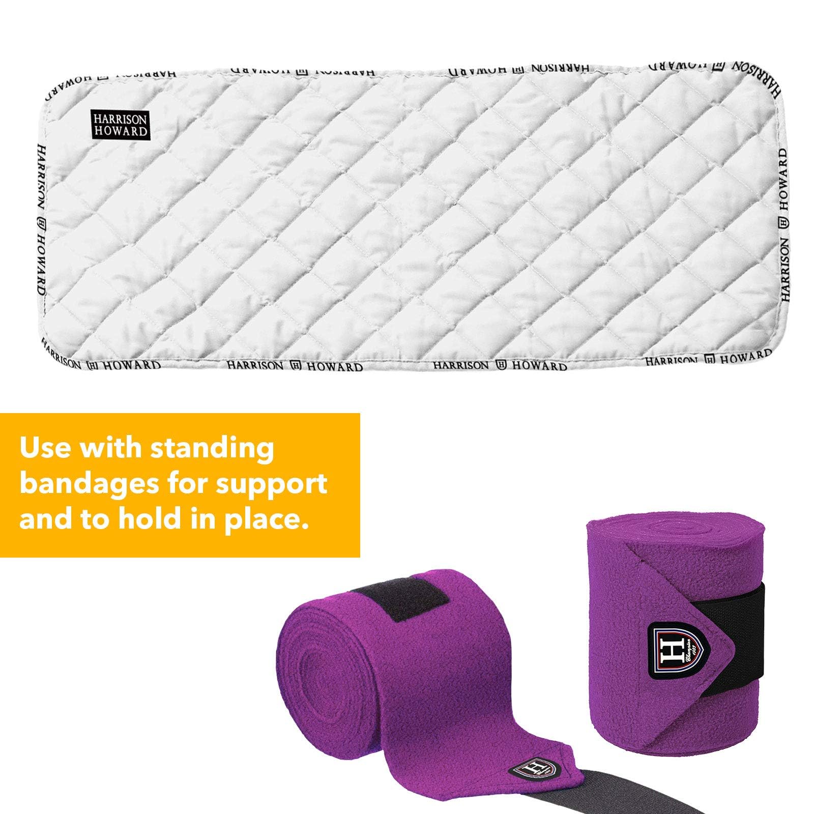 Harrison Howard Medicine-Retaining Shock-Absorbing Pressure Sores Prevention Quilted Leg Wraps For Horse Set Of 4-White M