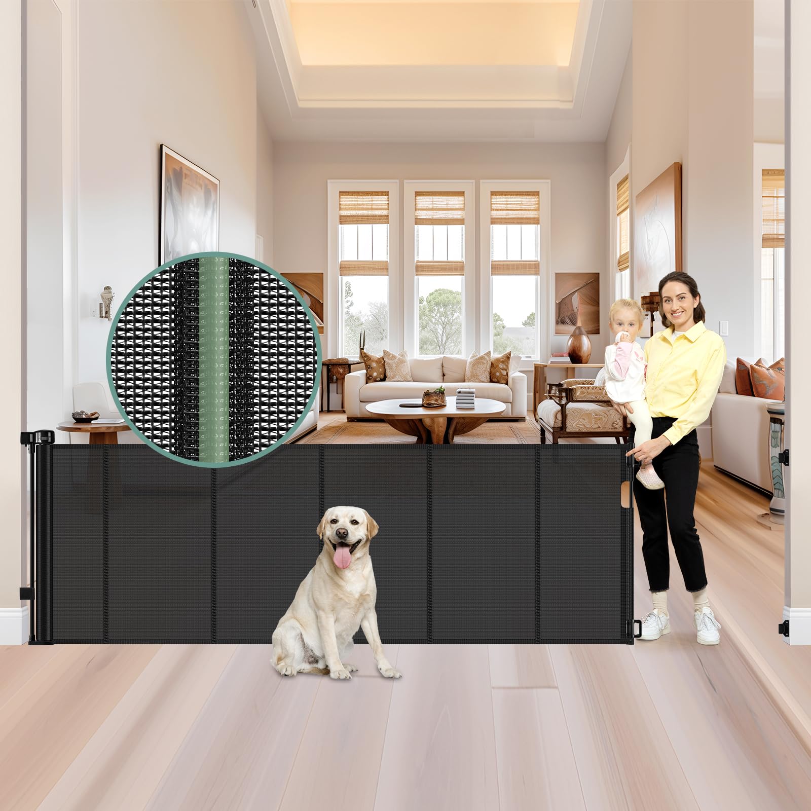 Reinforced 159 Inch Extra Wide Baby Gates for Large Openings Prevent Babies and Dogs from Crawling Through Retractable Baby Gate