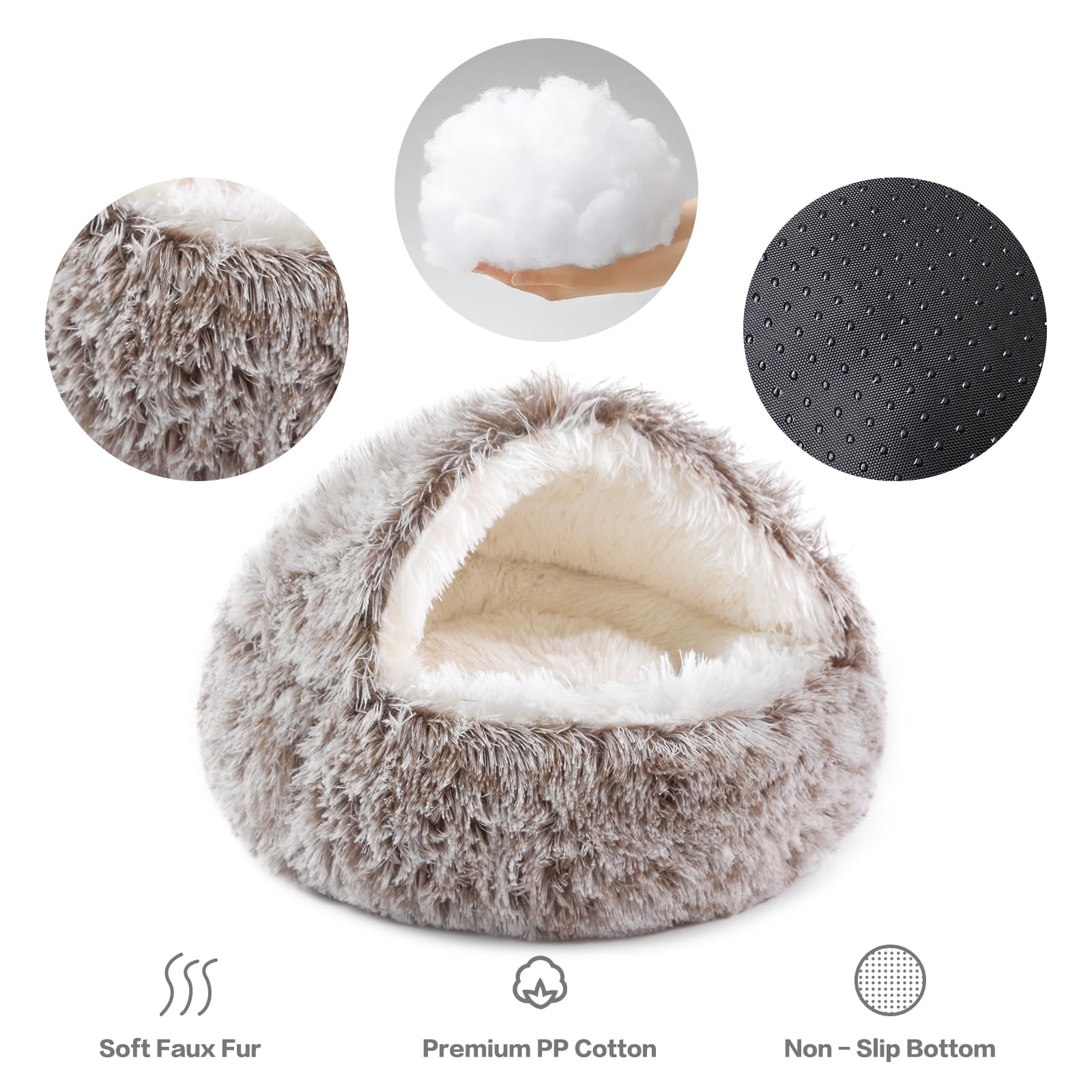 Noyal Round Hooded Donut Dog Bed For Small & Medium Pets - Plush Fluffy Anti-Anxiety Cat Cave Bed With Cover