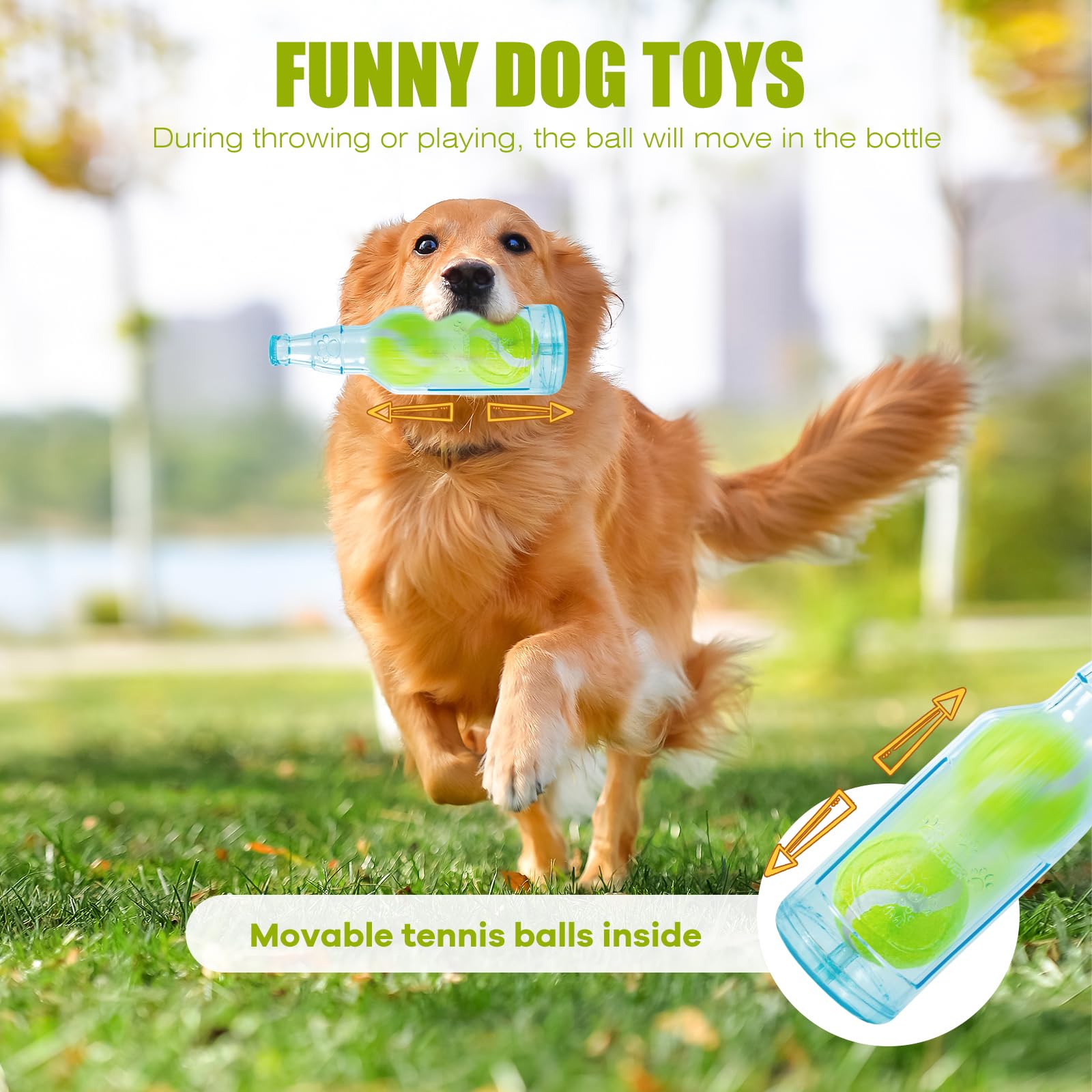 YOOGAO Pet Dog Toy, Dog Squeak Toy, Floating Dog Toy, Interactive Fetch Toy for Play and Training, Bottle Shape with Tennis Ball