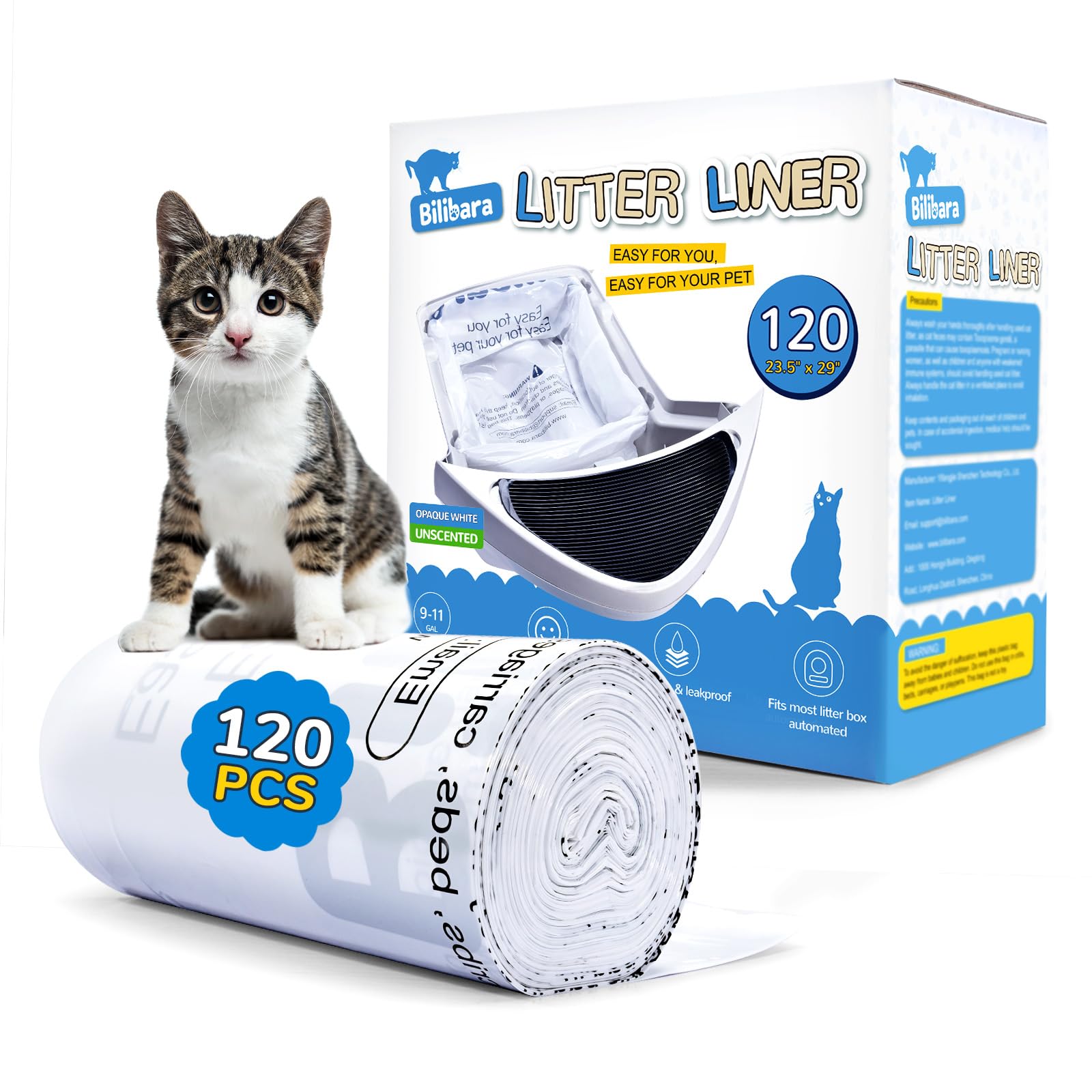 Bilibara Litter Box Liner Bag Compatible with Cat litter Box 3 and 4, 120 Pack - Extra Thick Waste Bags for Self-Cleaning Pet Ki