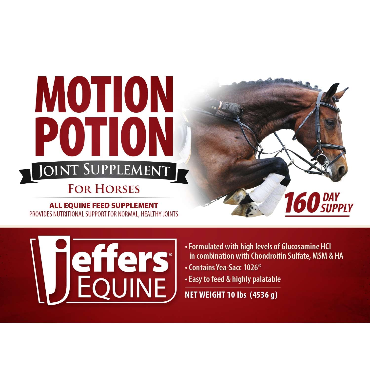 Jeffers Motion Potion Pellets Joint Supplement for Horses, 10 lb- Glucosamine, MSM, Chondroitin, Hyaluronic Acid, & Vitamins. Da