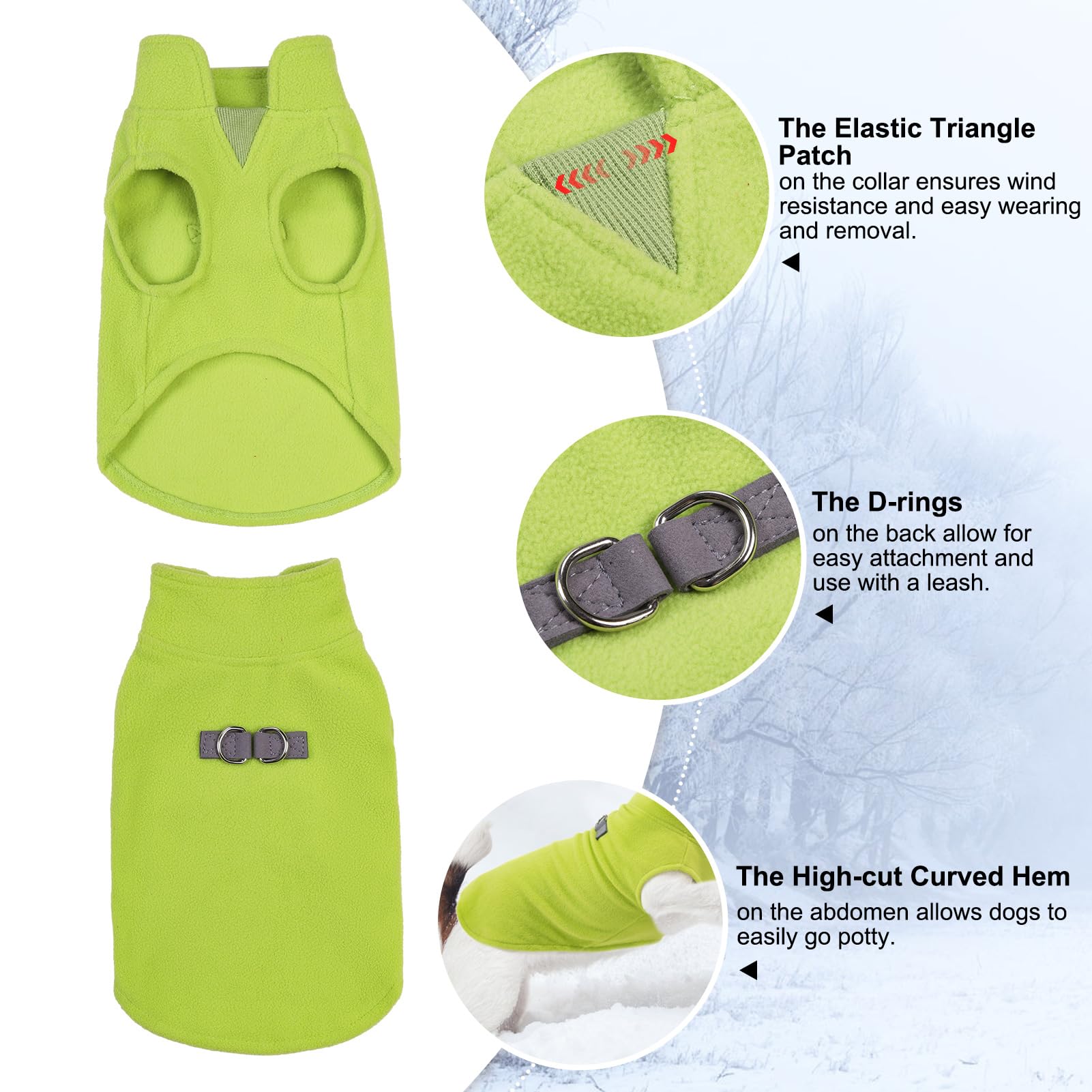 BEAUTYZOO Dog Fleece Vest Jacket for Small/Medium Dogs, Cold Weather Hoodie, Large, Green