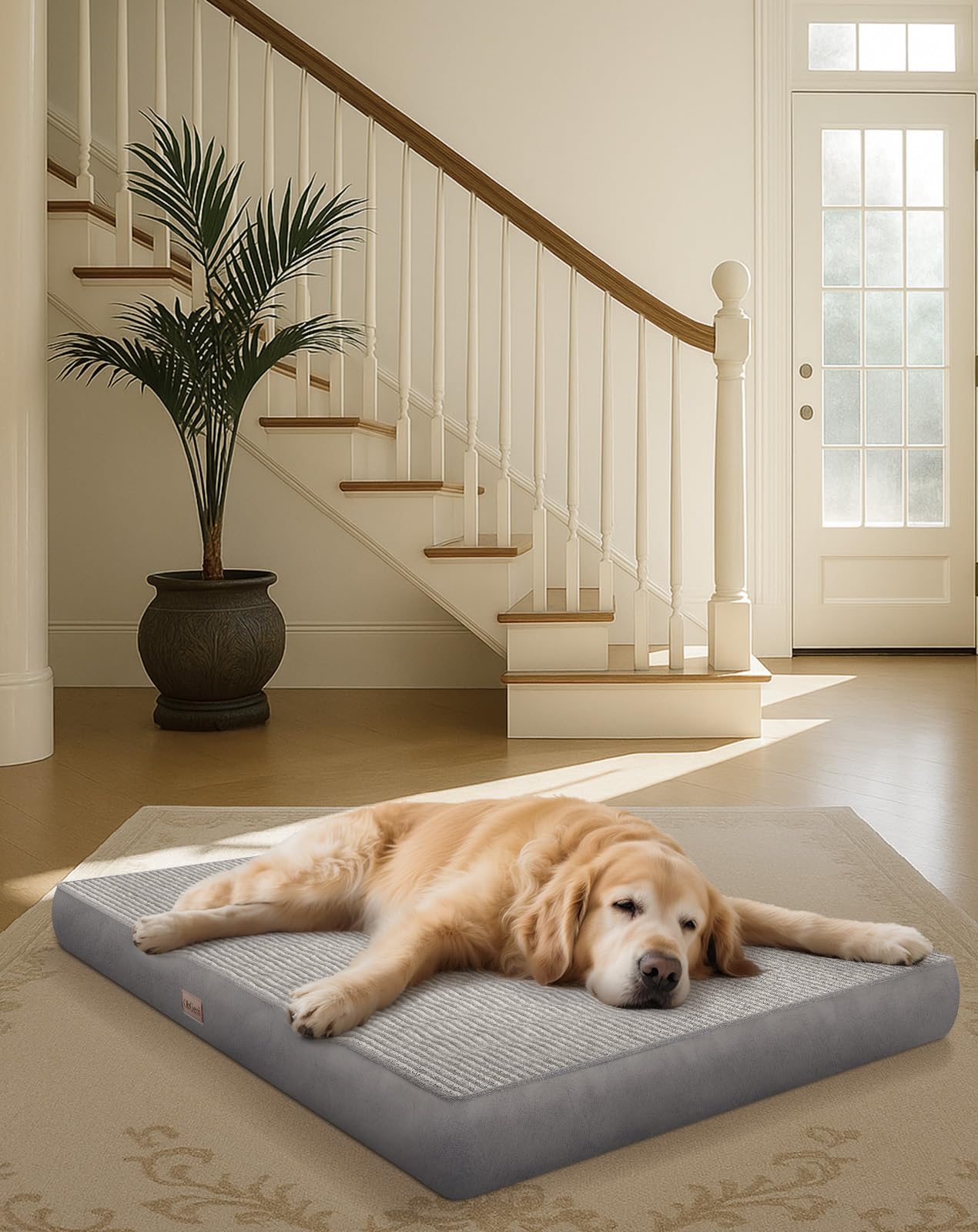Ohgeni Orthopedic Waterproof & Machine Washable Dog Bed For Large Pets, Suitable For Crates, 25D Egg Crate Foam, Non-Slip Bottom
