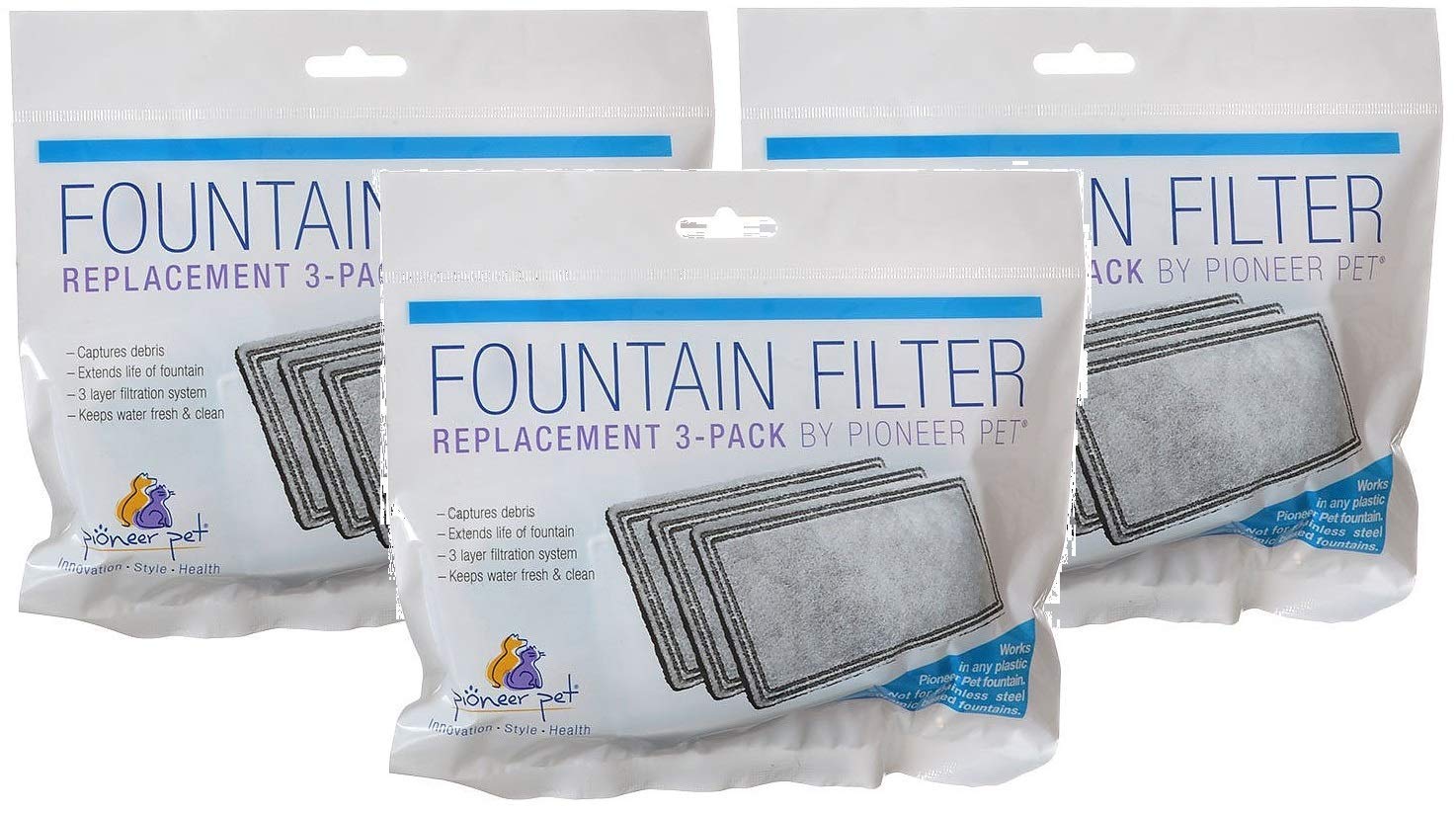 Pioneer Pet Replacement Filters for Plastic Fountains (3 Sets of 3pk)