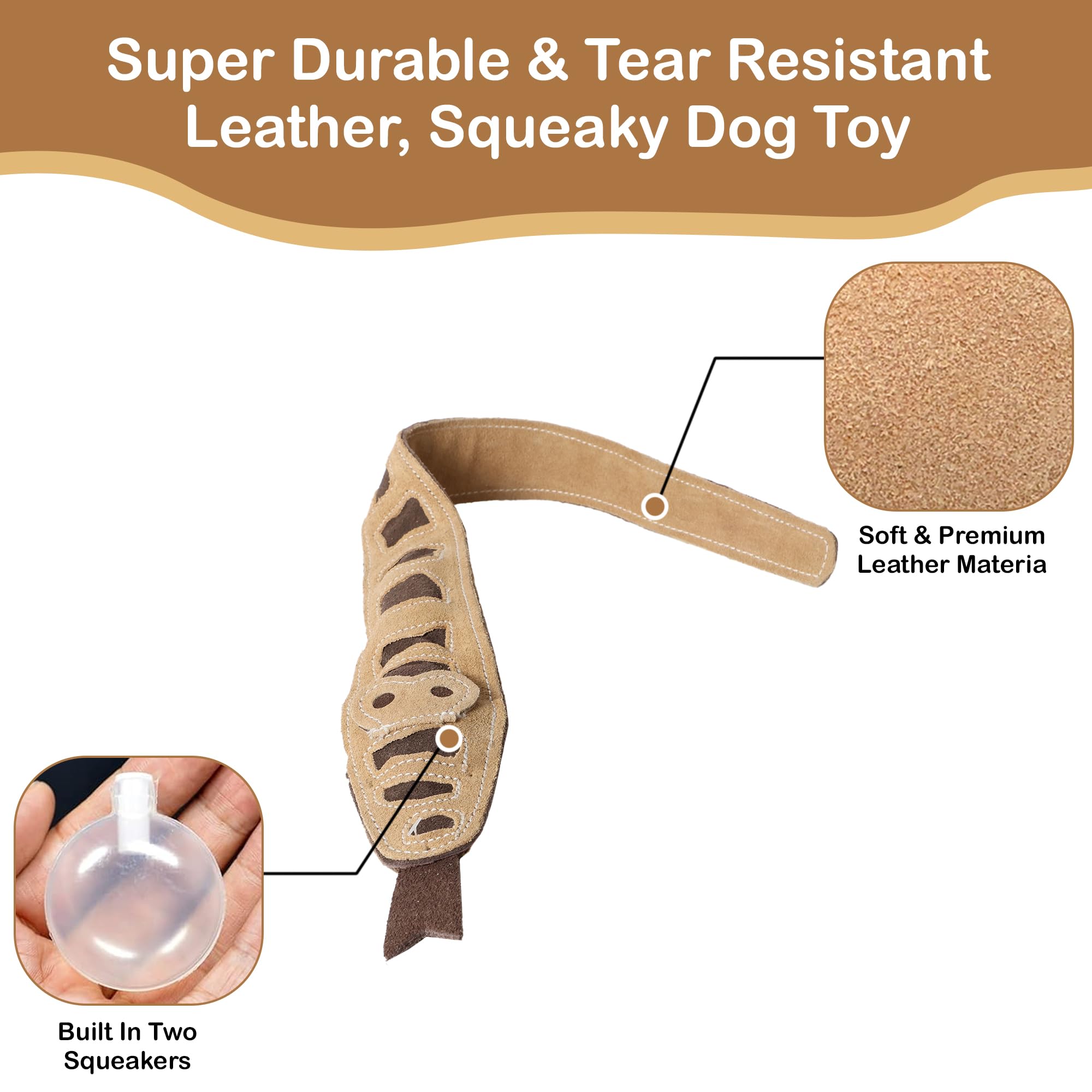 Skinneeez Leather Stuffing Free Dog Toy - Snake 36''