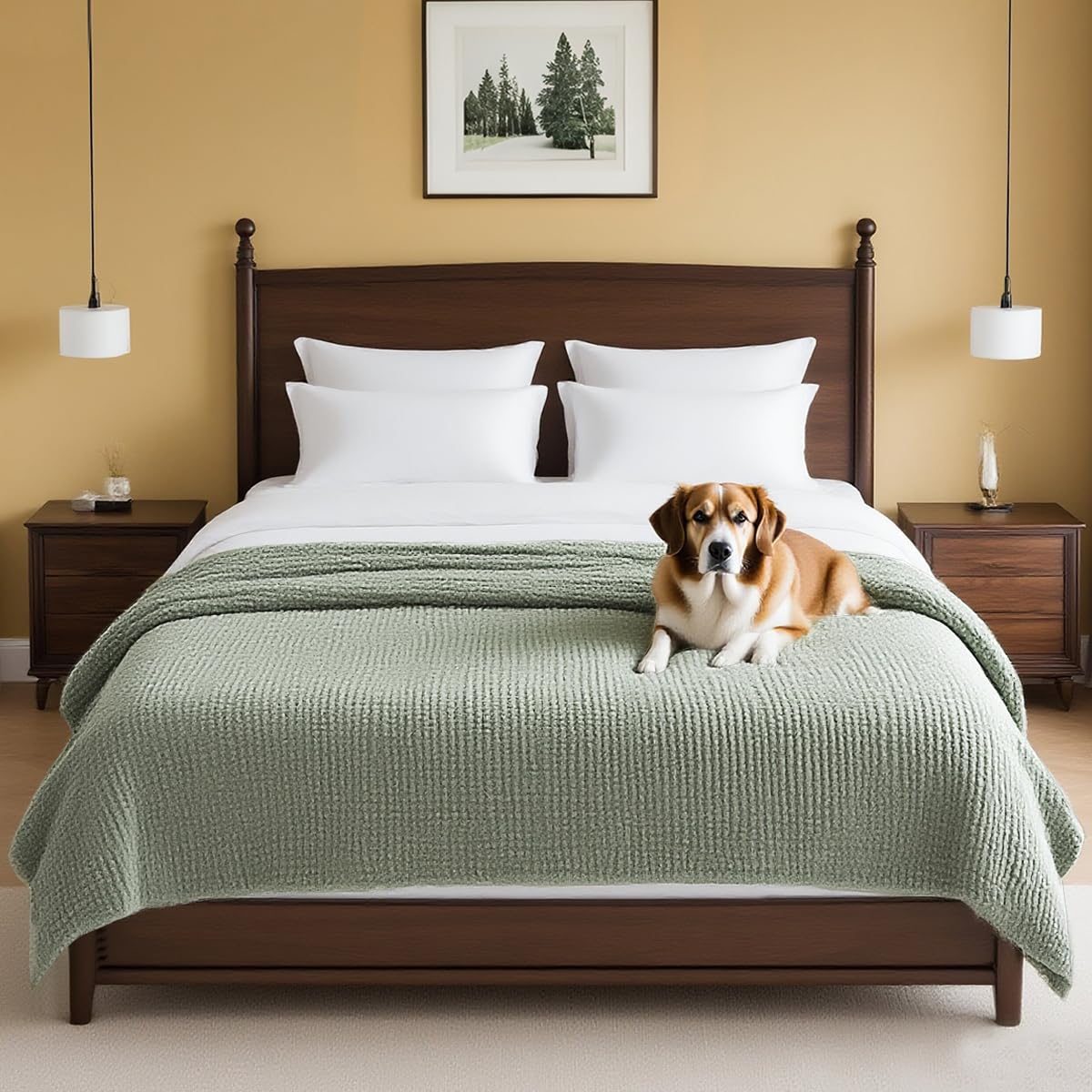 H.VERSAILTEX Plush Chenille Couch Cover for Dogs Pets Blanket for Bed Anti-Slip Soft and Durable Furniture Protector for Small M