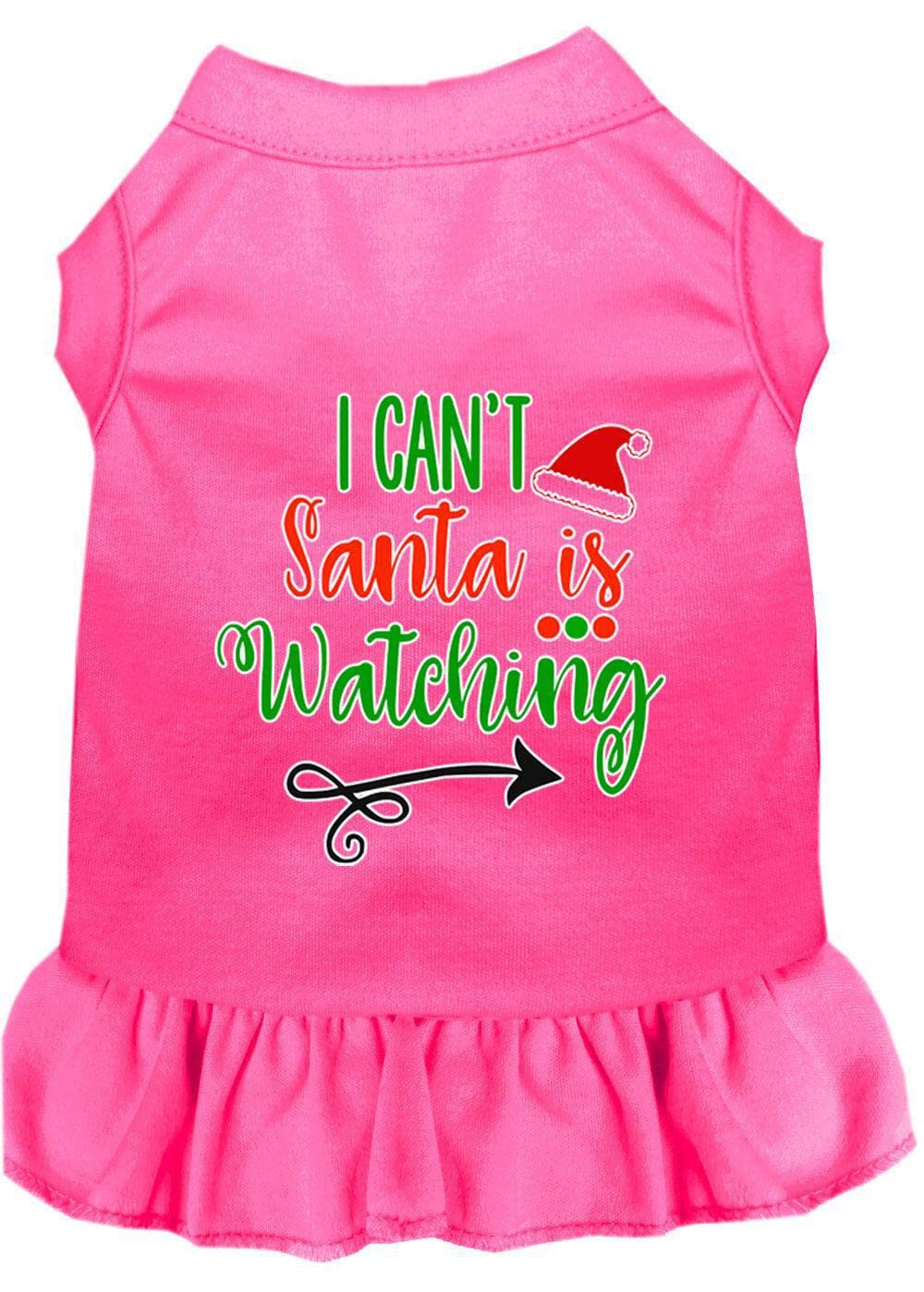 Christmas Pet Dog & Cat Dress Screen Printed, &quot;I Can't, Santa Is Watching&quot; Black W/Bright Pink SM (3-6 lbs.)