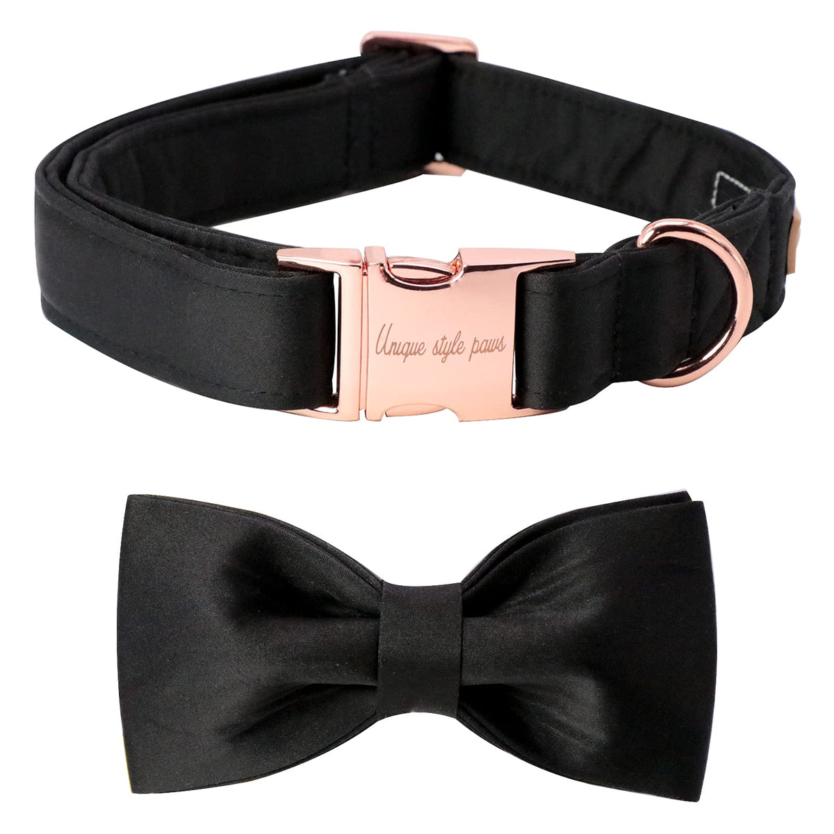 Unique Style Paws Dog Collar, Black Silk Dog Collar With Bow, Soft Bowtie Adjustable Pet Collar Gift For Female Or Male Small Dogs