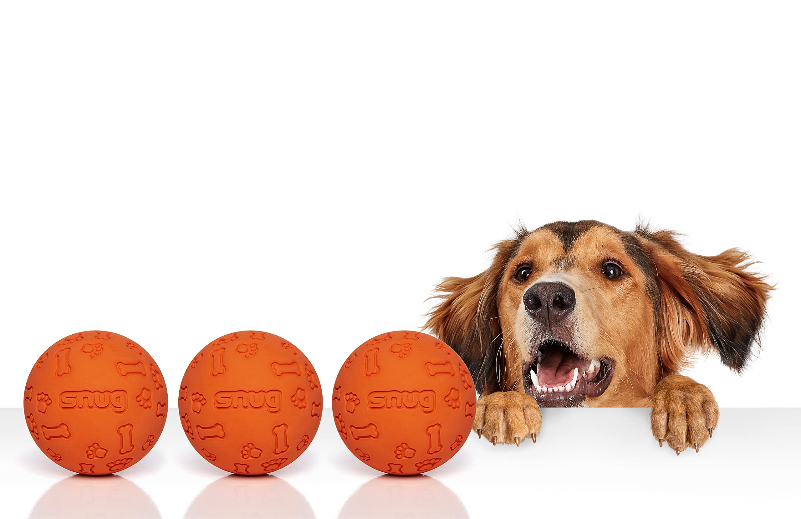 Snug Rubber Dog Balls For Small And Medium Dogs - Tennis Ball Size - Virtually Indestructible (3 Pack - Orange)