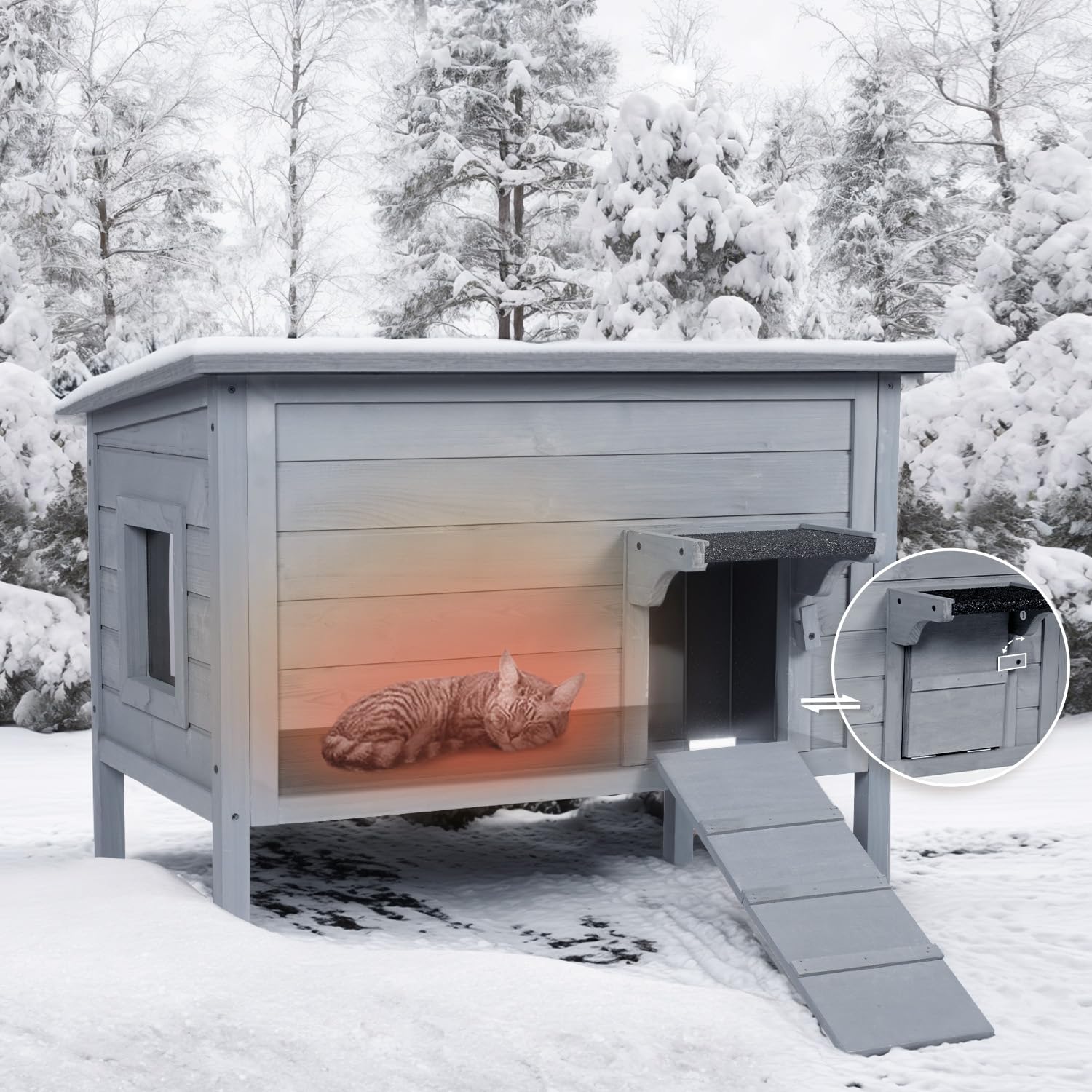 BRIOPAWS Outdoor-Cat-House-Insulated | Feral-Cat-Shelter for Winter | Weatherproof | Large Wooden Pet House for Multiple Cats | 