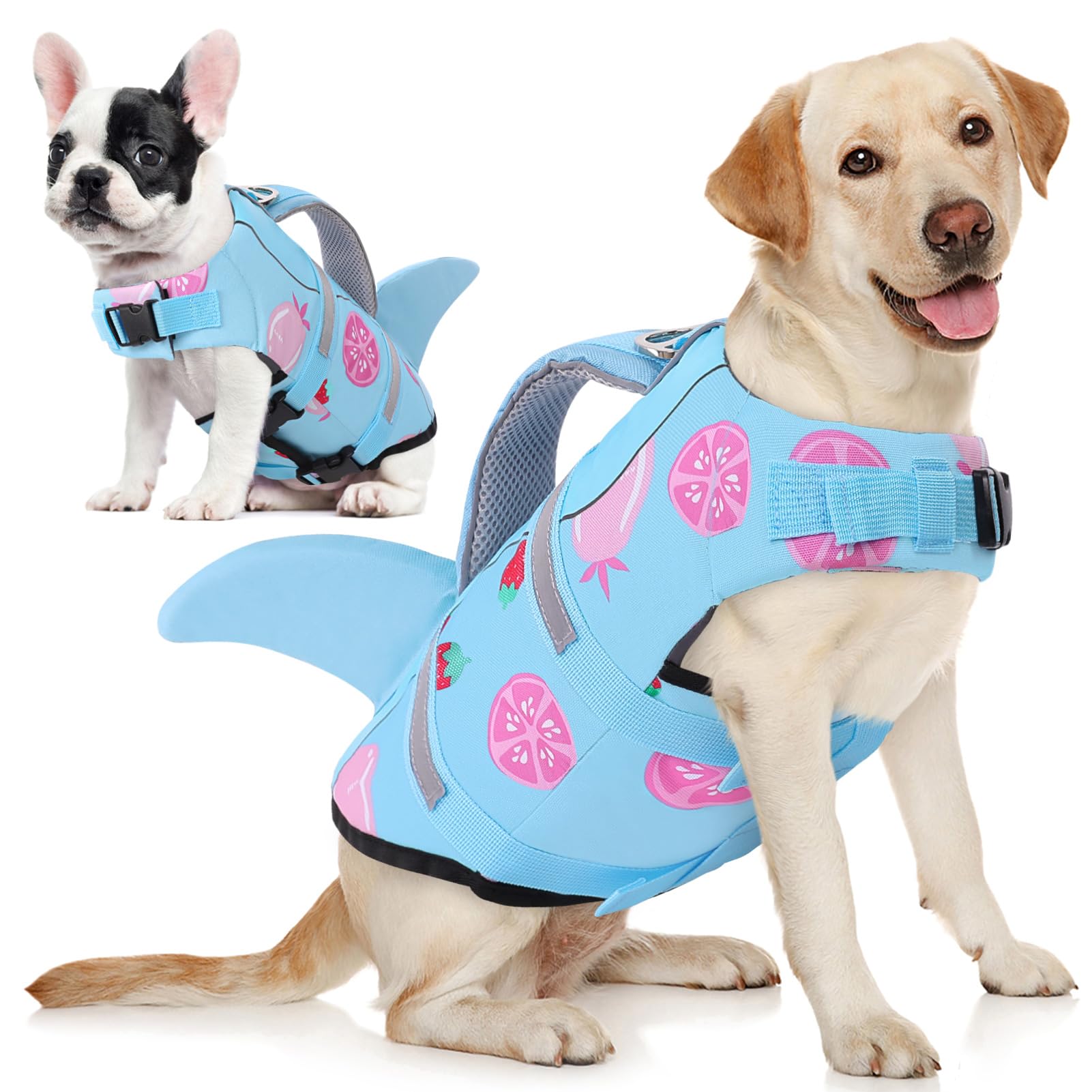 Aofitee Dog Life Vest, Dog Life Jacket Shark, Reflective Puppy Safety Vest With Superior Buoyancy And Rescue Handle, Adjustable 