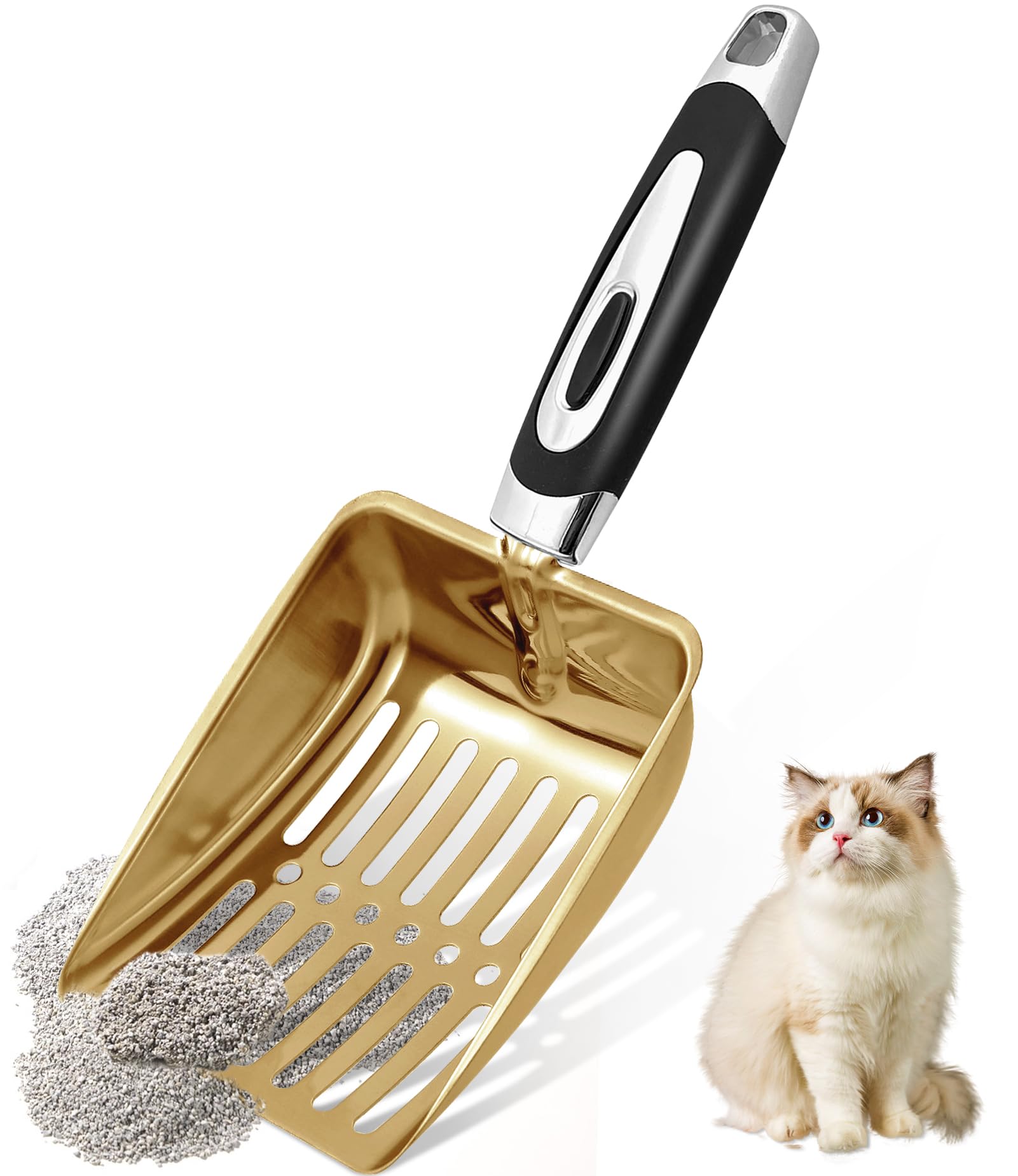 Newgf Stainless Steel Cat Litter Scoop,Metal Cat Litter Scoop,Kitty Metal Scooper,Sturdy Mesh Scooper,Suitabla Cat Scooper For C