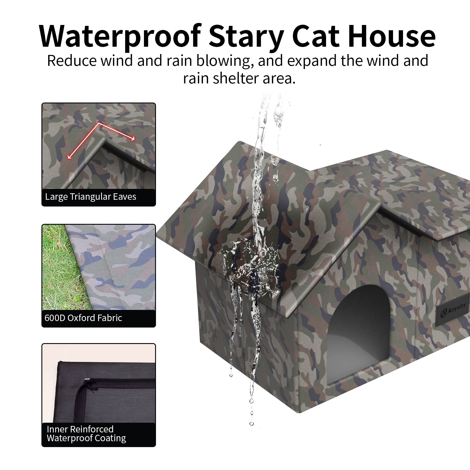 Outdoor Cat House-Large Weatherproof Cat Houses For Outdoor/Indoor Cats Feral Cats Shelter With Soft Mat (Camo)
