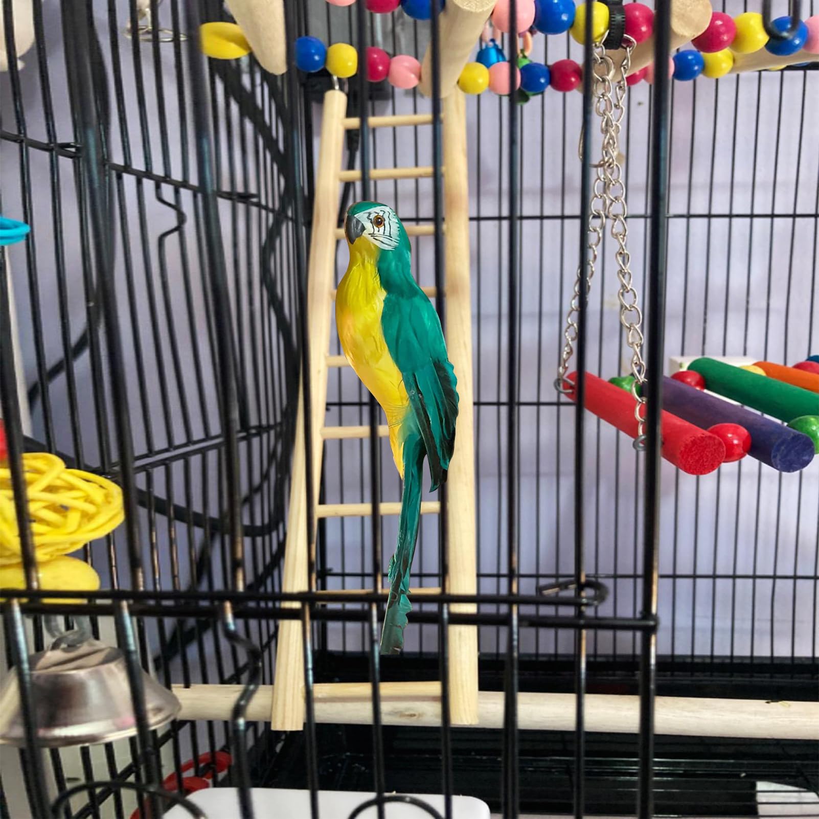 Lwingflyer 2Pcs Birdie Basics Wooden Ladder For Bird Cage Climbing Ladder Toy For Parakeets Parrots Cockatoo (6 Step & 8 Step)