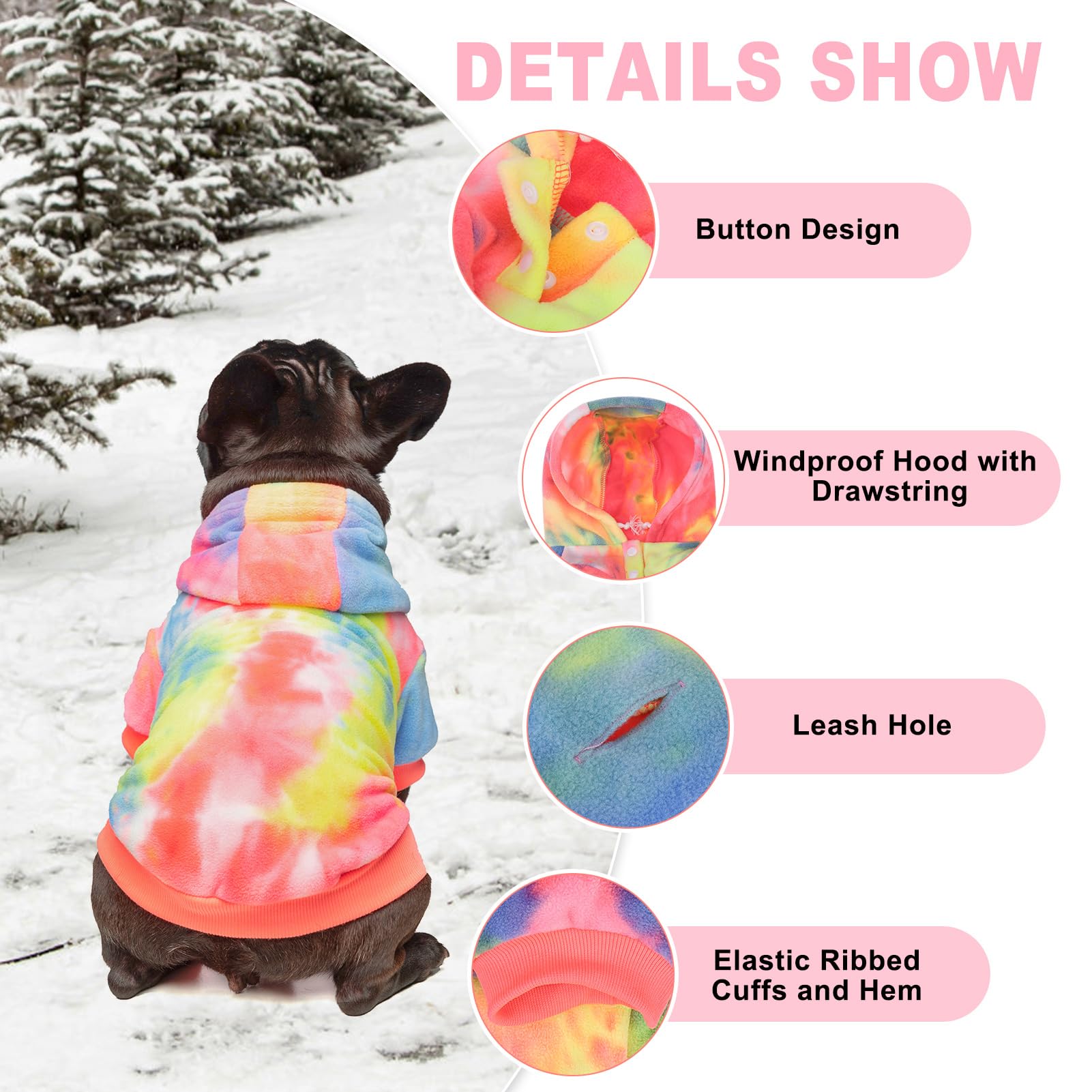 Beautyzoo Tie Dye Dog Hoodie For Medium Dogs, Dog Sweatshirt Cold Weather Coats For Boy Girl Dogs, Dog Winter Sweater Fleece Clo