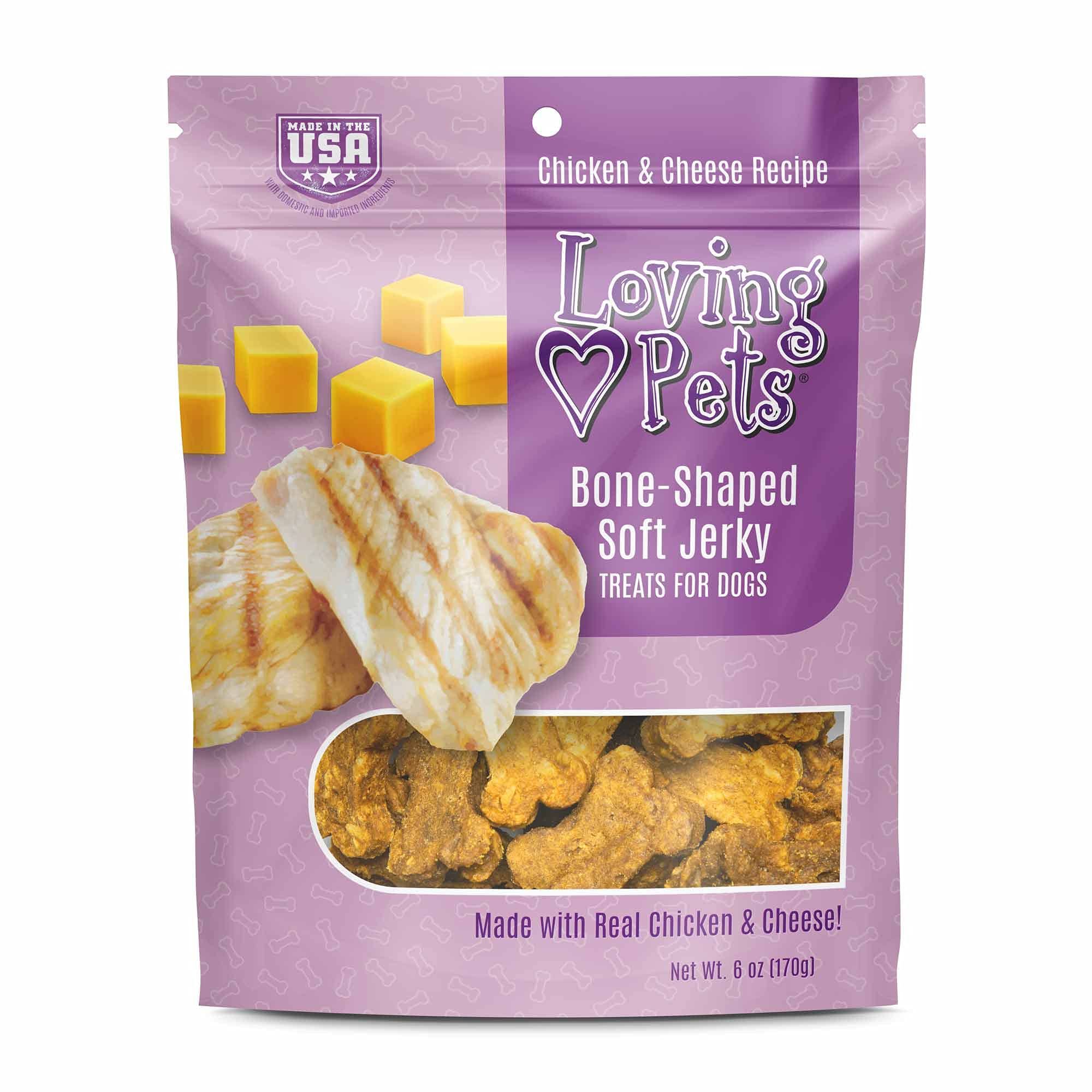 Loving Pets - Soft Chew Jerky (Bone-Shaped, Chicken & Cheese Recipe) USA Made Dog Treats