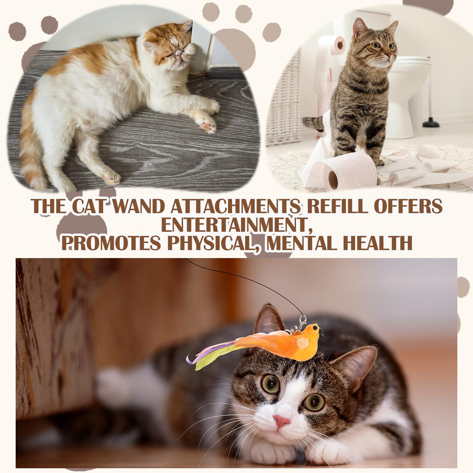 Seenelling 20 Pcs Cat Feather Toys Refill Bird Insects Mouse Simulation Cat Wand Toy Refill Wand Attachments Pet Toy Replacement