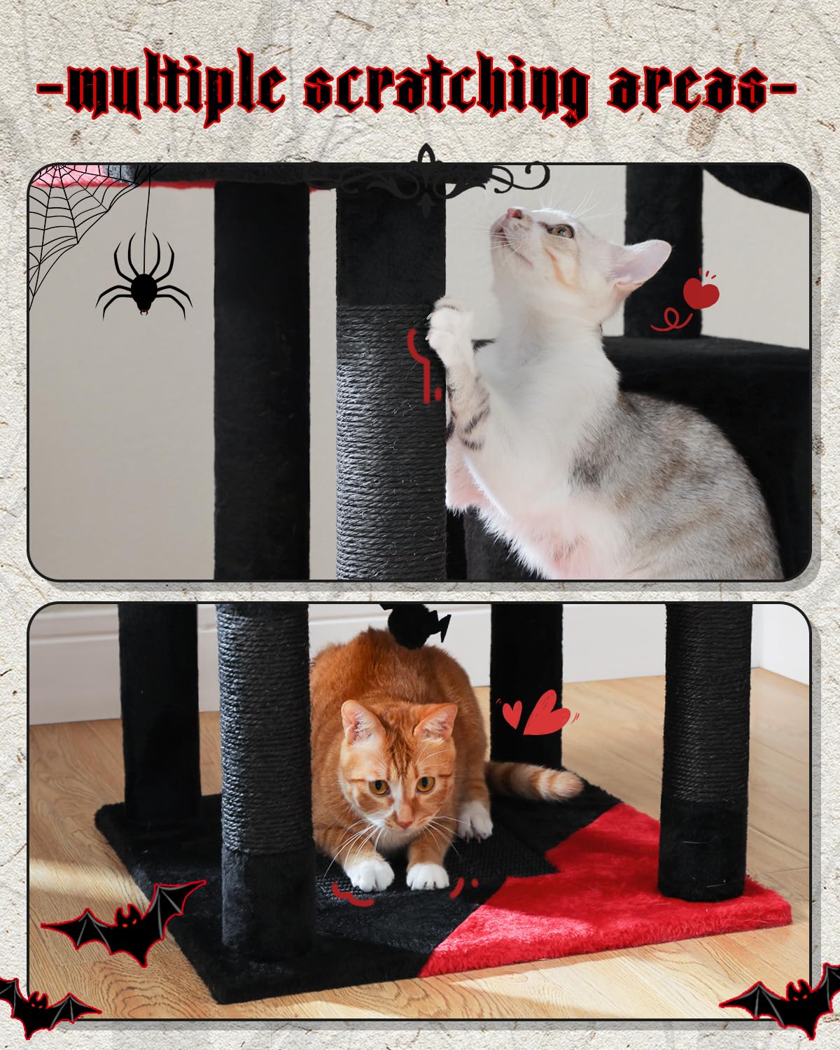 Muttros Gothic Cat Tree For Large Cats, 70.9'' Tall Black Cat Tower With Coffin Bed, Cat Condo, Sisal Scratching Posts & Top Per