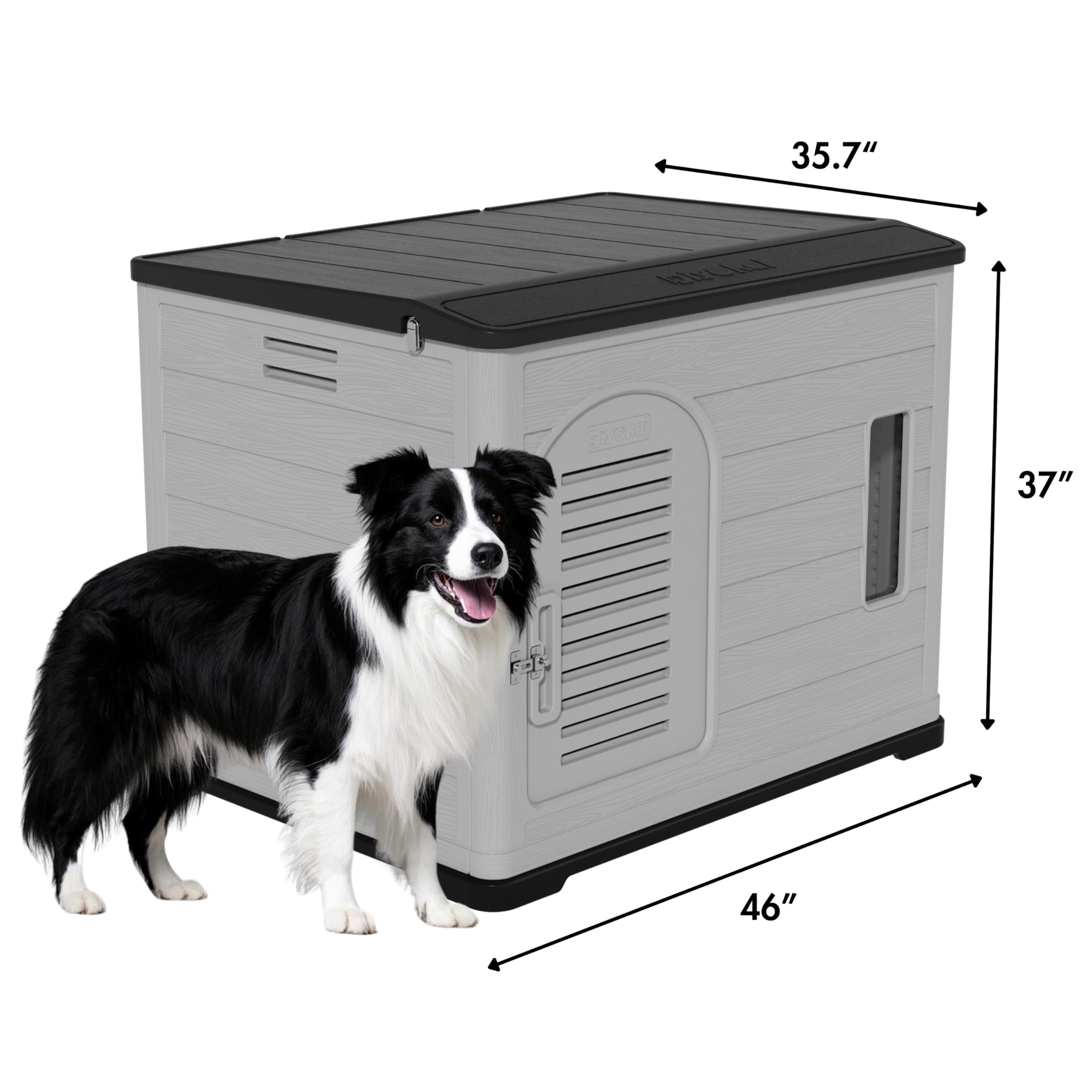 Diyokai Xlarge Durable Plastic Dog House For Big Dogs - Indoor Outdoor Double-Layer Insulated Doghouse With Open-Top Cover, Lock