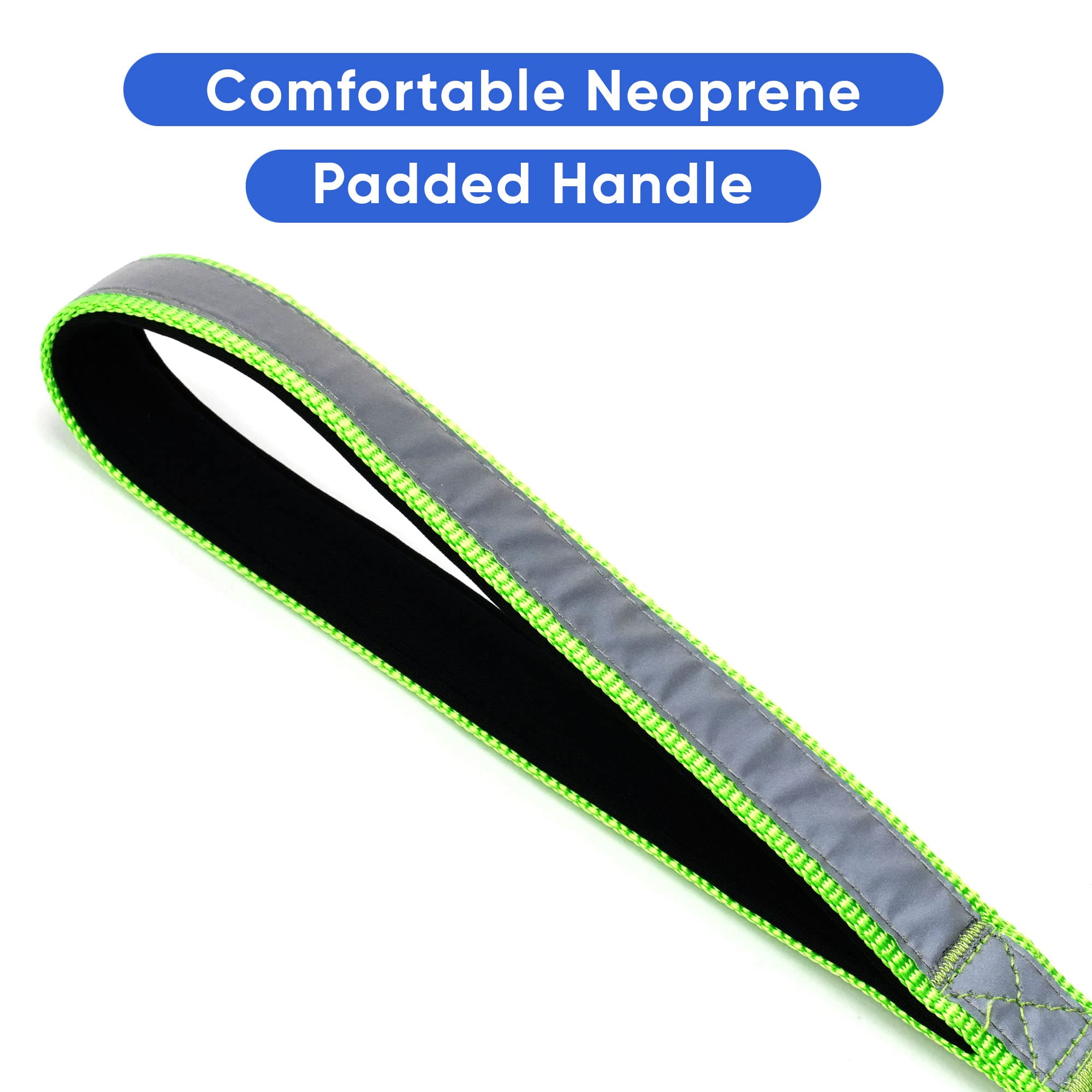 Pawtitas 6 FT Padded Dog Leash with Comfortable Neoprene Padding Handle - Green Lead | Small Reflective Dog Leash with Highly Re