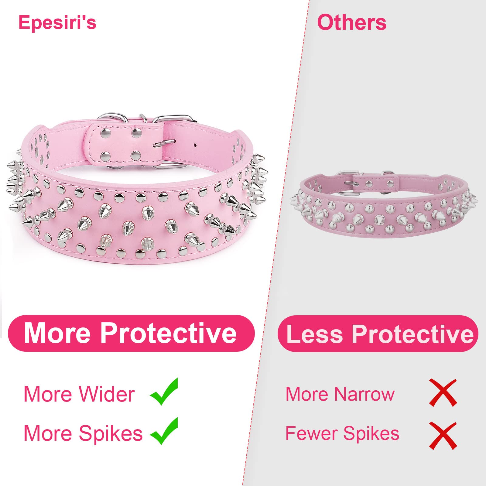 Epesiri Adjustable Wide Spiked Dog Collar, Mushroom Rivet Pu Leather Cat Dog Collars, Durable Spike Studded Pet Collar For Small