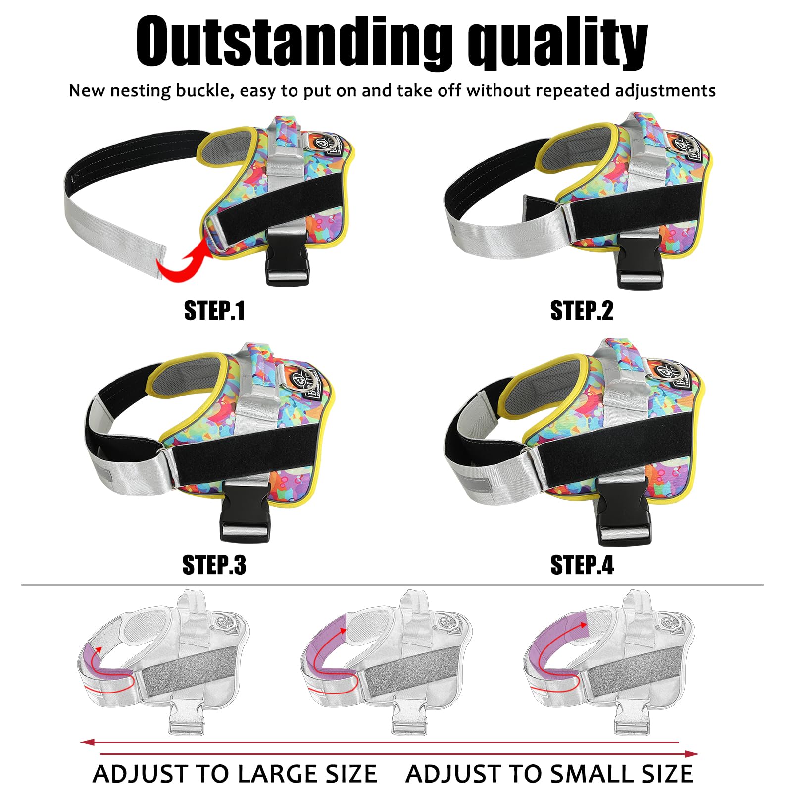 Bolux Dog Harness, No-Pull Reflective Dog Vest, Breathable Adjustable Pet Harness With Handle For Outdoor Walking - No More Pulling, Tugging Or Choking (X-Small (Pack Of 1), Watercolour)