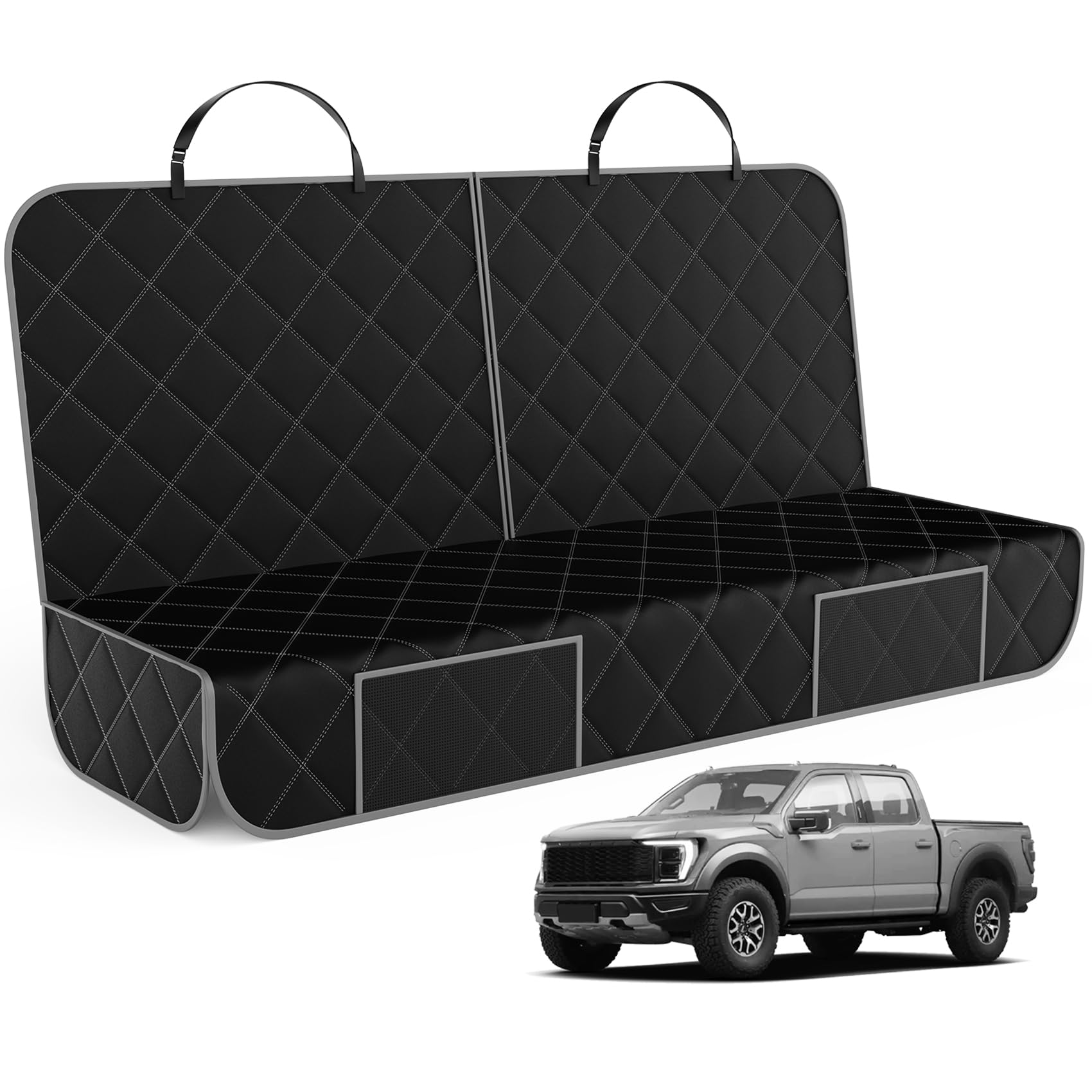 Zq Trucks Dog Car Back Seat Cover For Ram1500/F150/Gmc Sierra/Tacoma/Chevrolet Silverado, Access For Middle Seatbelt, Waterproof